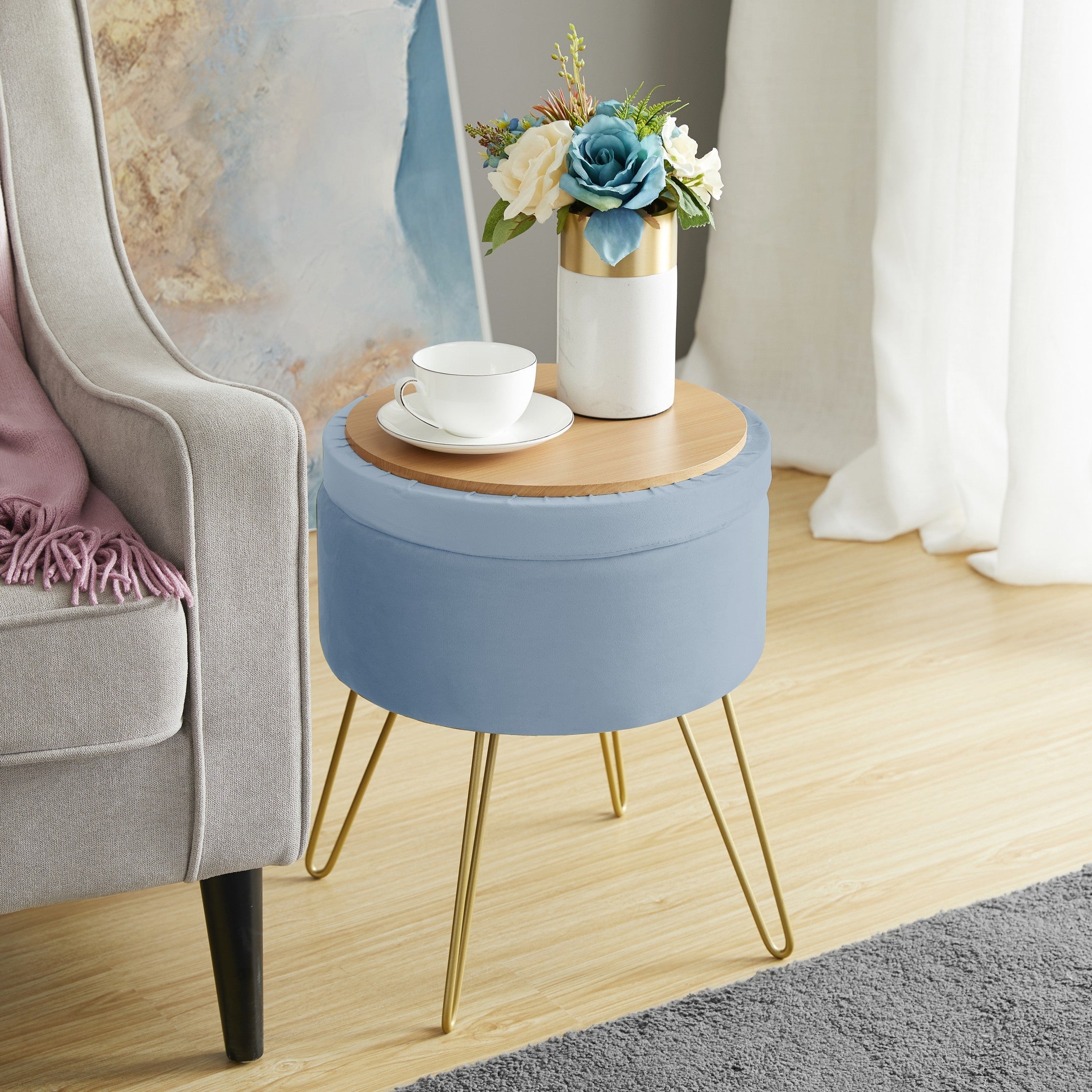 Round Velvet Storage Ottoman