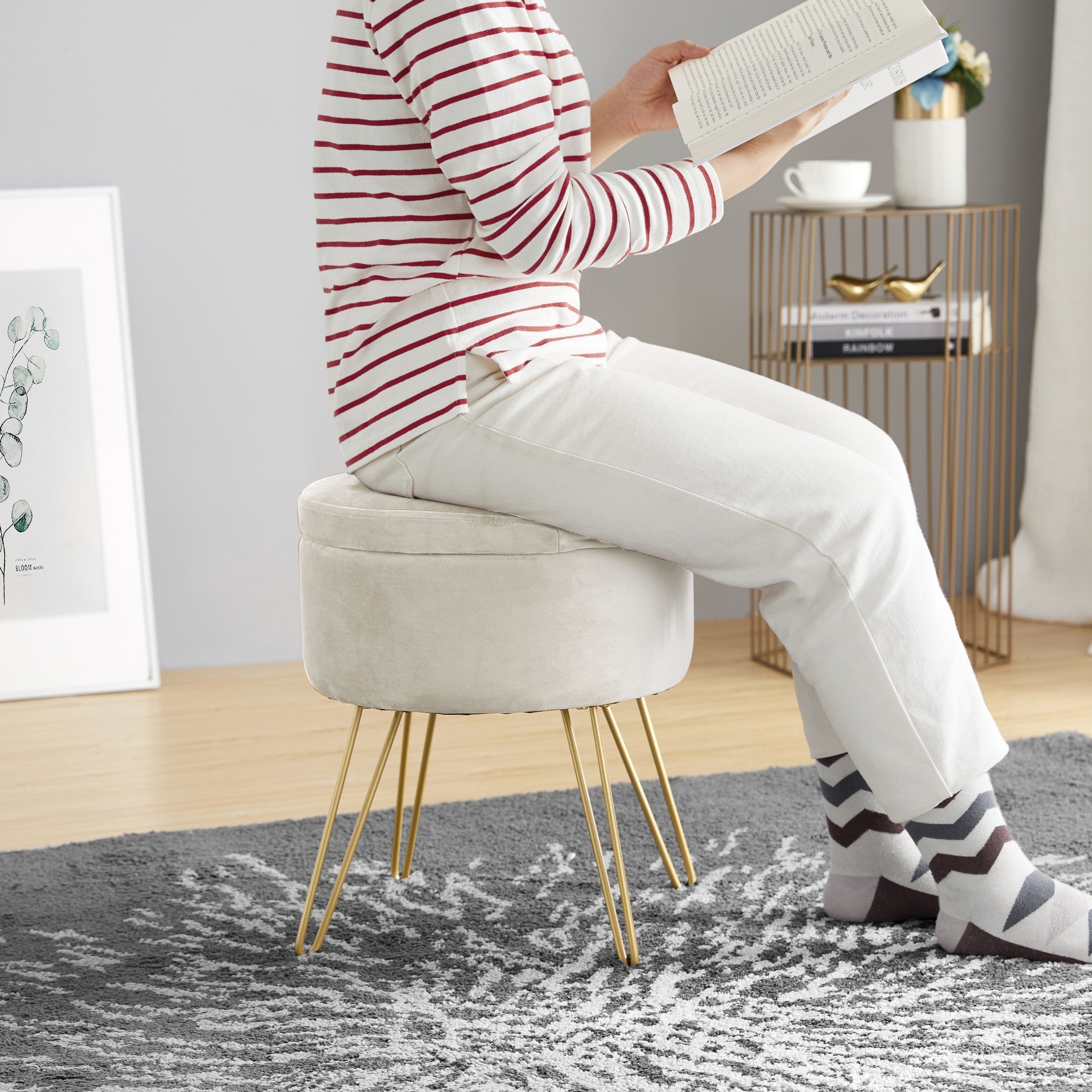 Round Velvet Storage Ottoman