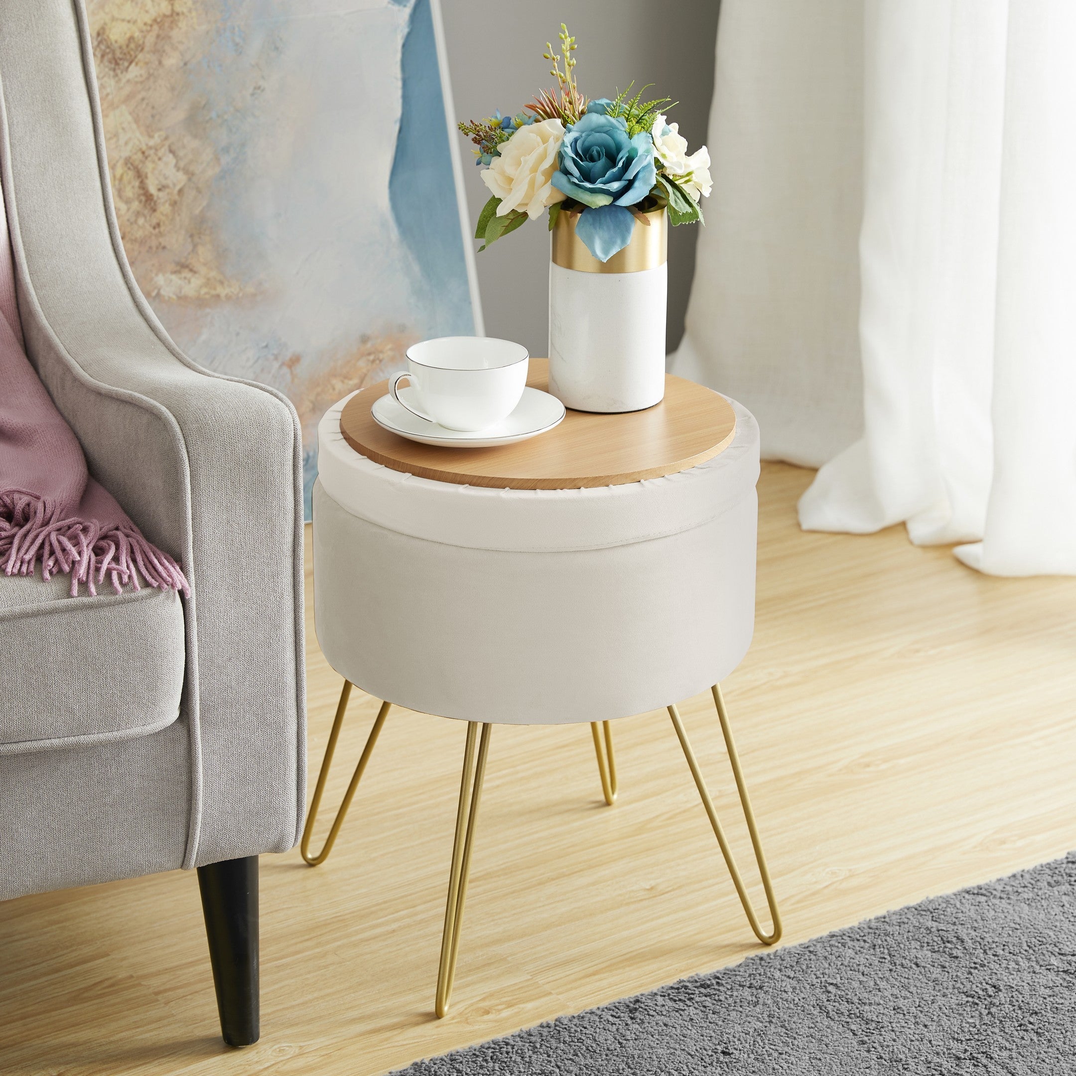 Round Velvet Storage Ottoman