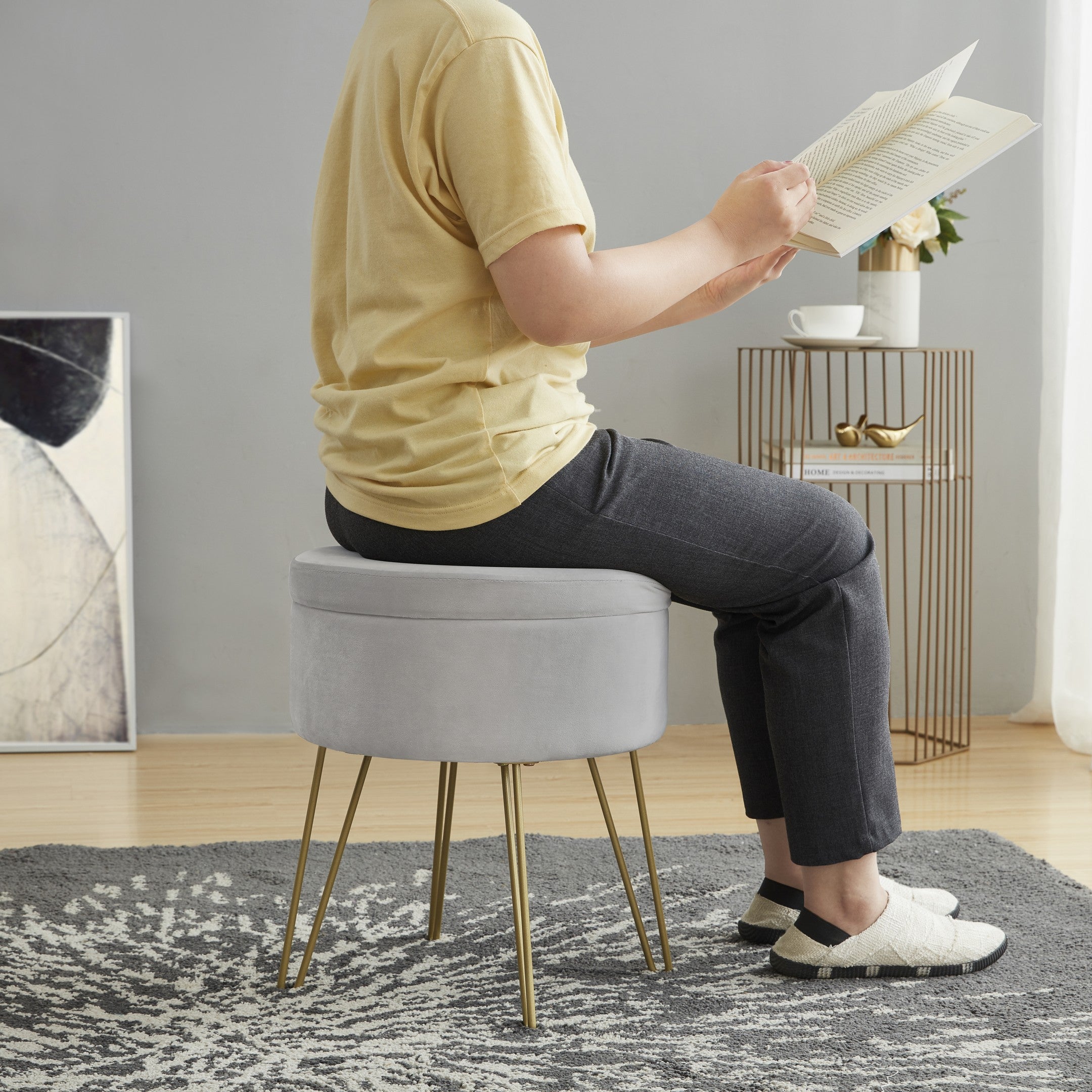 Round Velvet Storage Ottoman