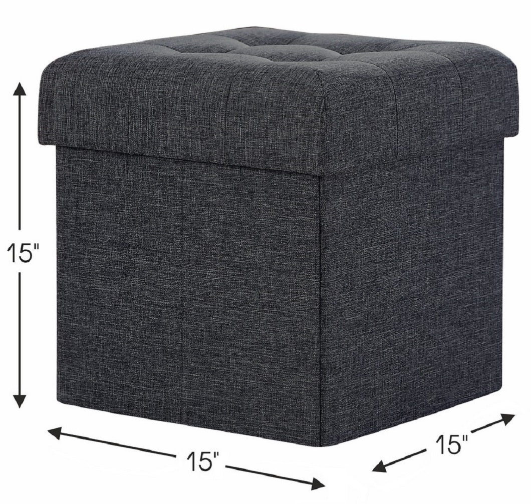 Tufted Linen Storage Ottoman