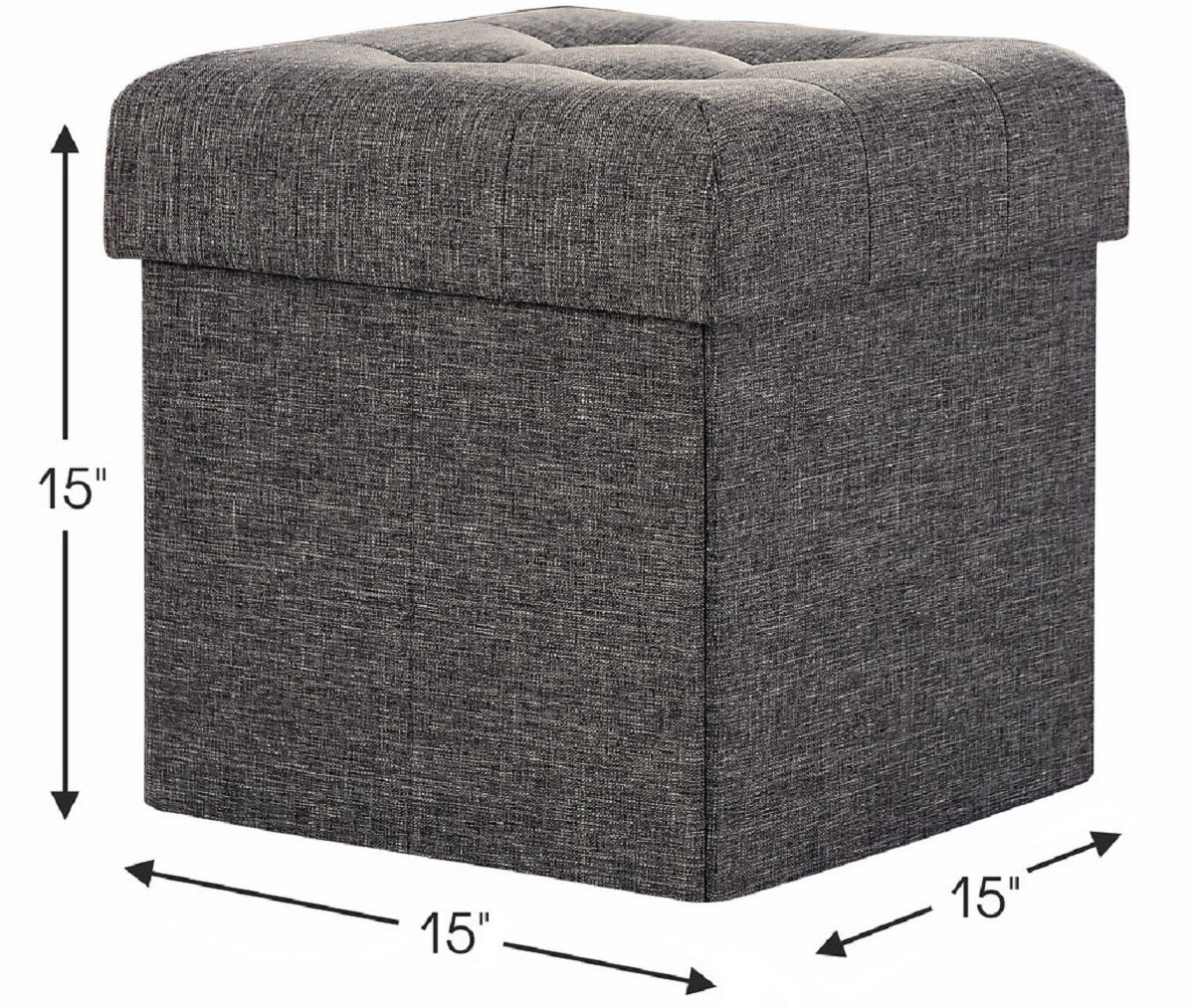Tufted Linen Storage Ottoman