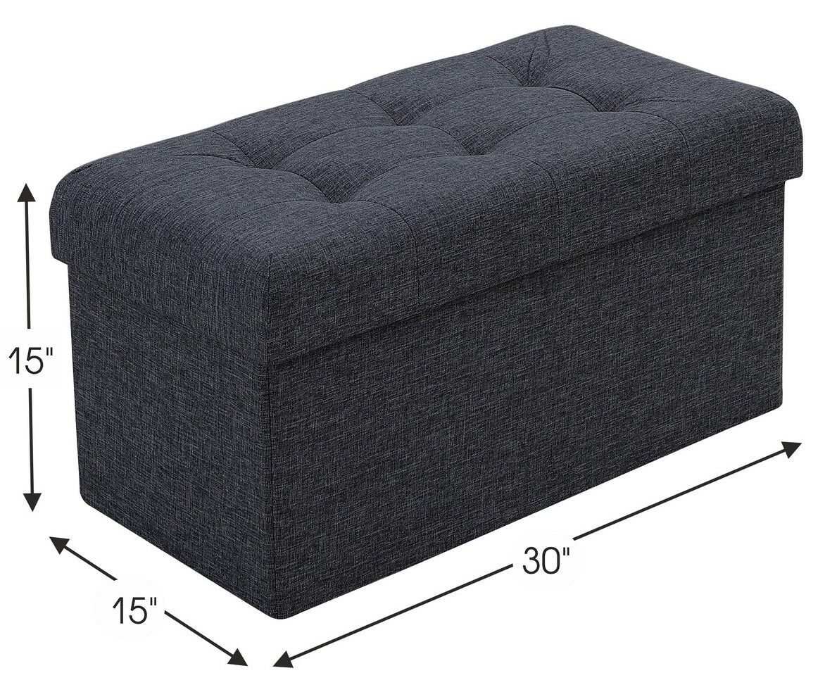 Tufted Linen Storage Ottoman