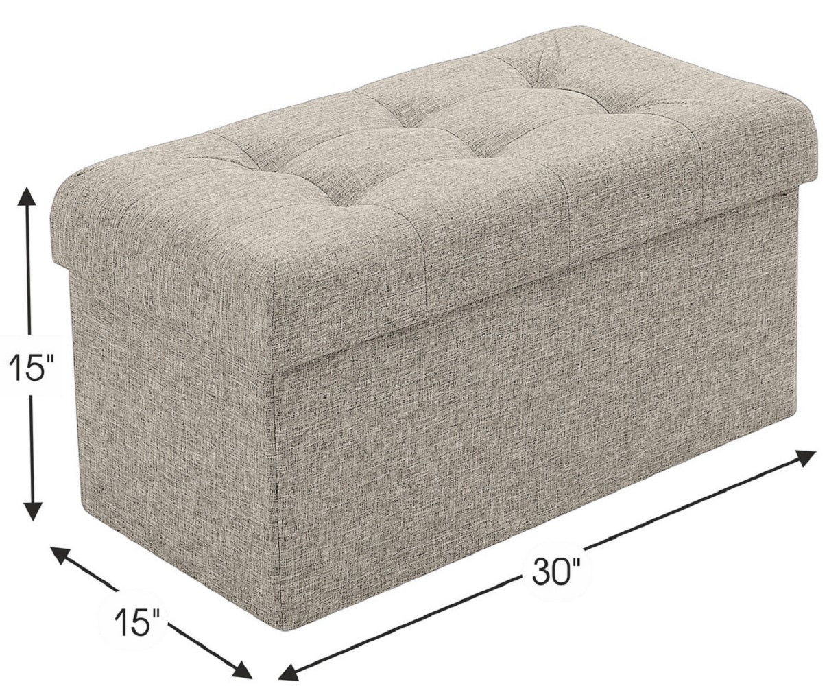 Tufted Linen Storage Ottoman