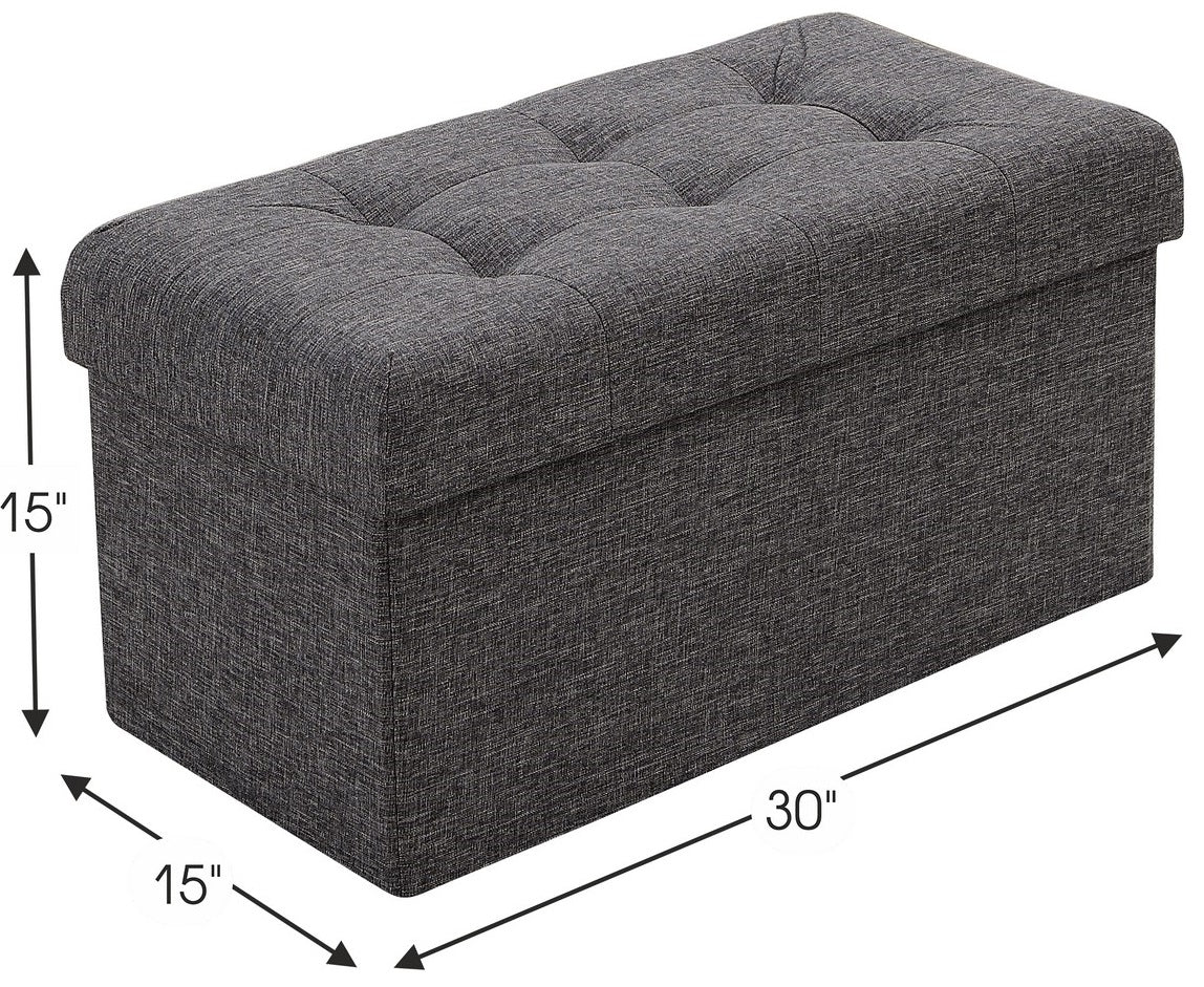 Tufted Linen Storage Ottoman