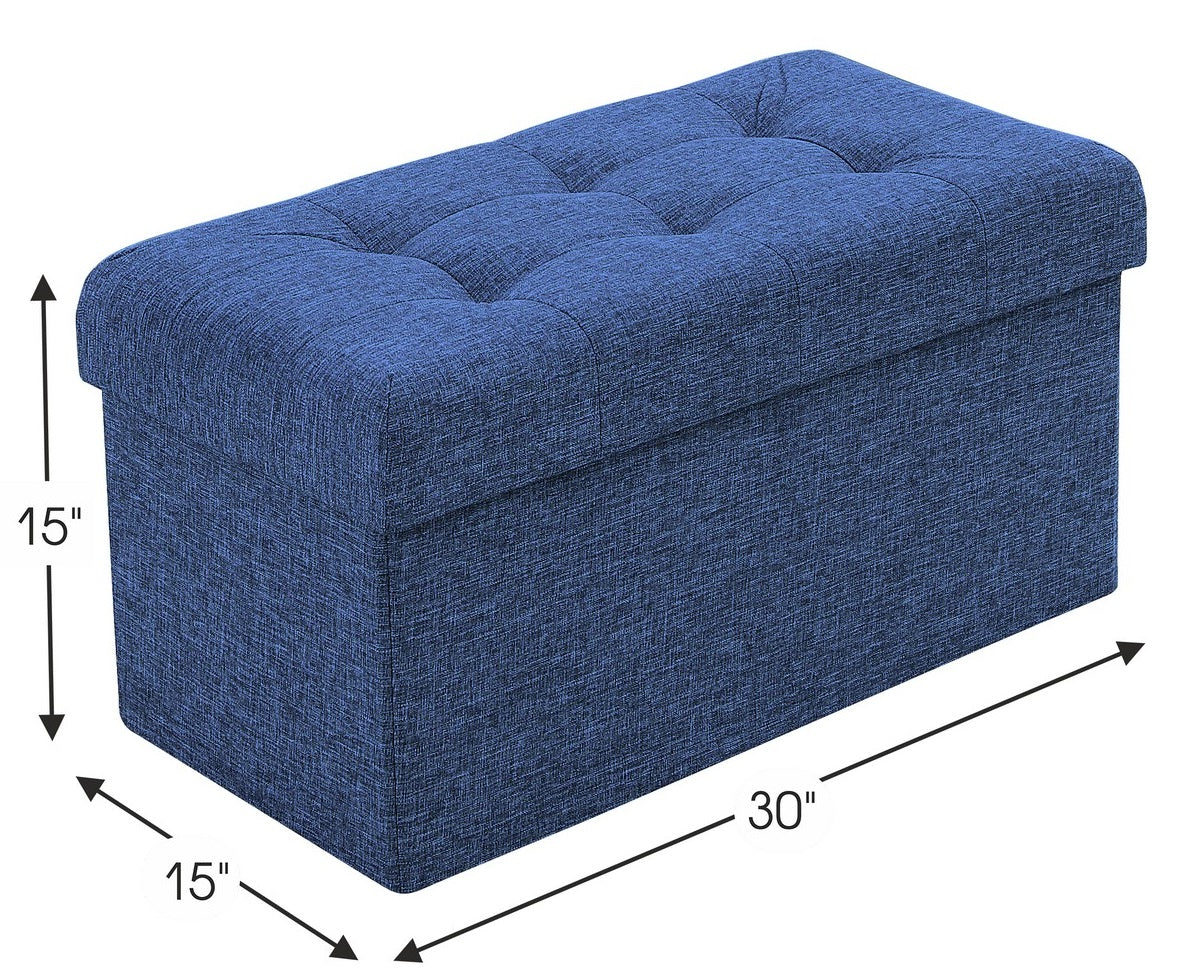 Tufted Linen Storage Ottoman