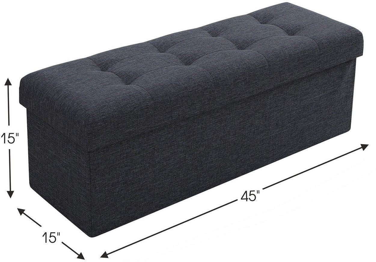 Tufted Linen Storage Ottoman