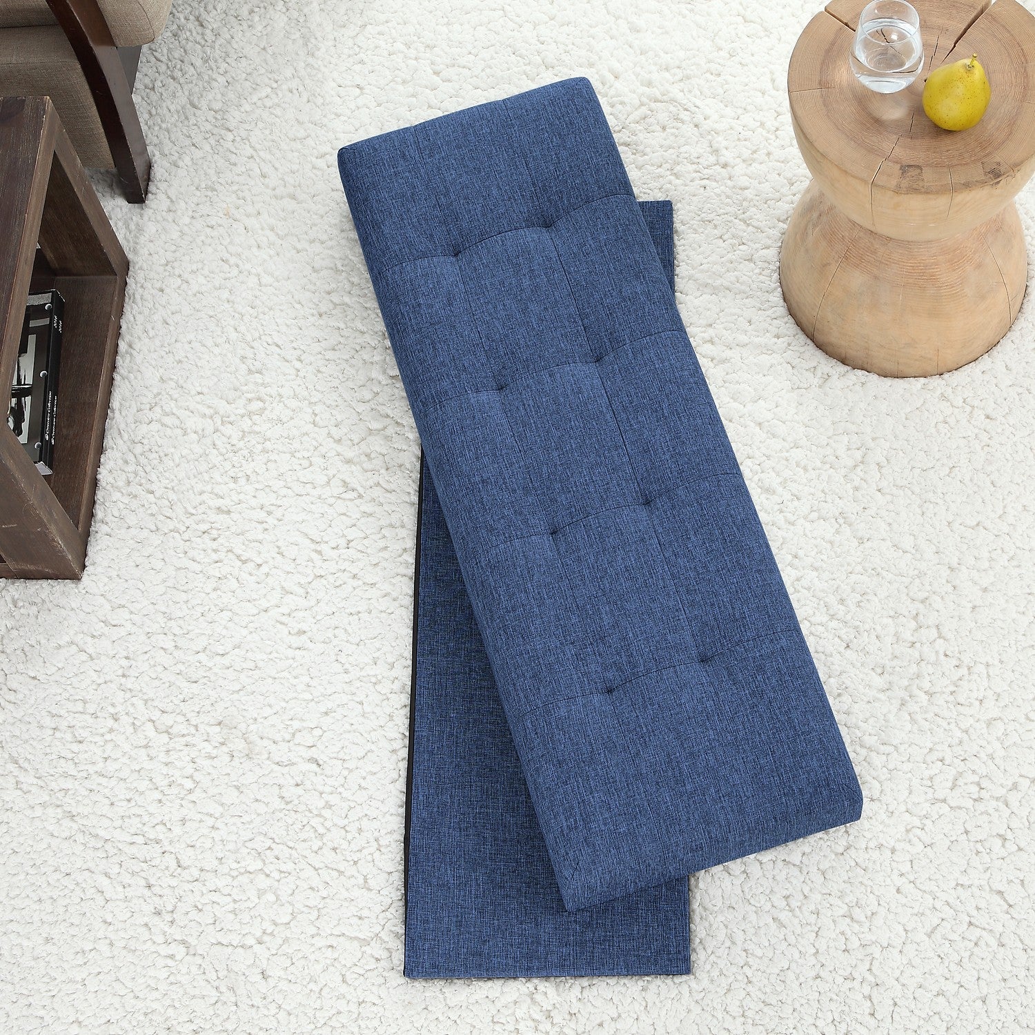 Tufted Linen Storage Ottoman