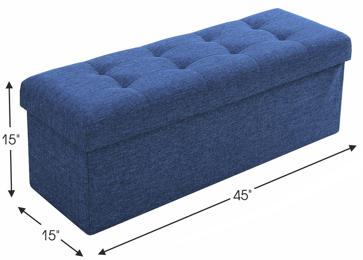 Tufted Linen Storage Ottoman