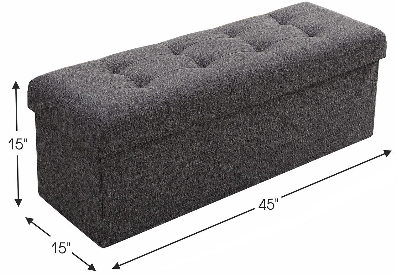 Tufted Linen Storage Ottoman