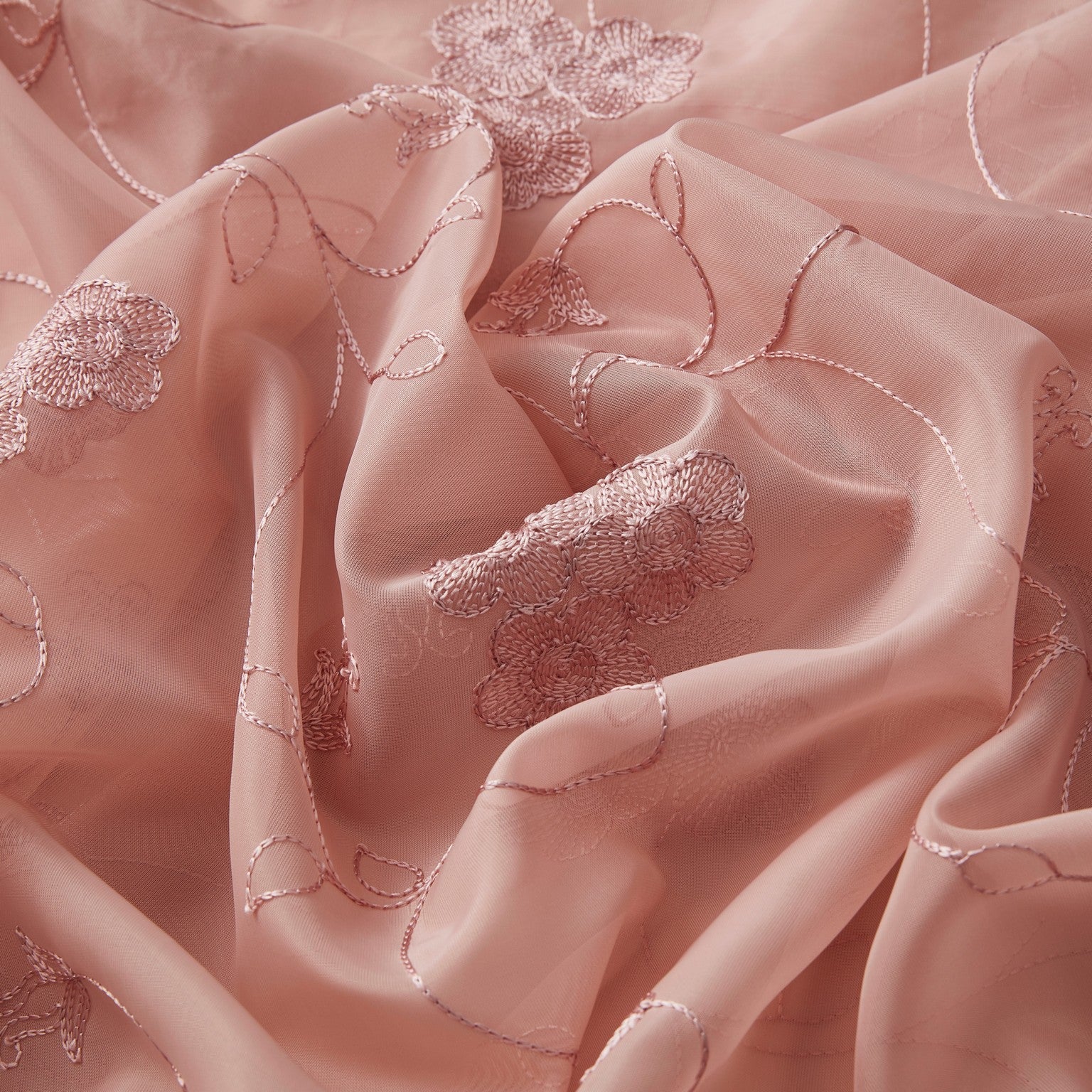 HLC.ME Allegra Floral Vine Embroidered Sheer Voile See Through Light Filtering Window Curtain Drapery Rod Pocket Top Panels for Living Room & Bedroom, Set of 2