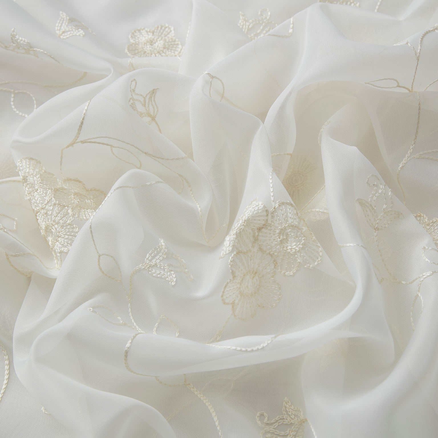 HLC.ME Allegra Floral Vine Embroidered Sheer Voile See Through Light Filtering Window Curtain Drapery Rod Pocket Top Panels for Living Room & Bedroom, Set of 2