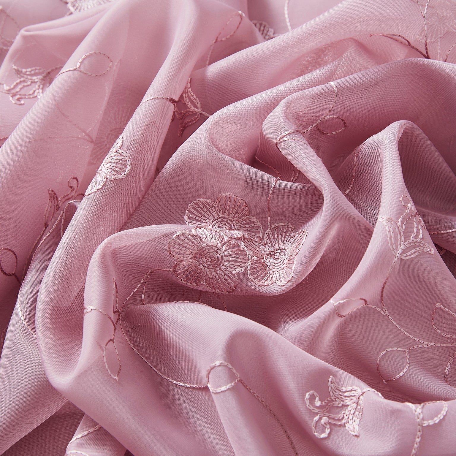 HLC.ME Allegra Floral Vine Embroidered Sheer Voile See Through Light Filtering Window Curtain Drapery Rod Pocket Top Panels for Living Room & Bedroom, Set of 2