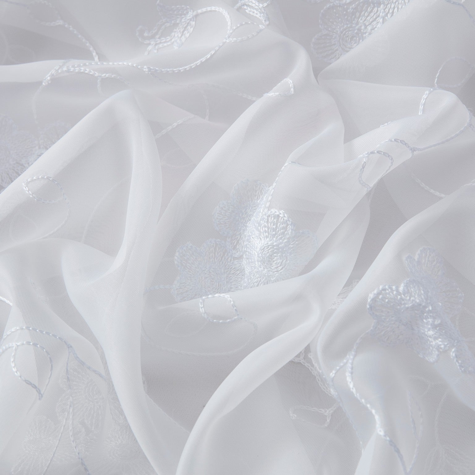 HLC.ME Allegra Floral Vine Embroidered Sheer Voile See Through Light Filtering Window Curtain Drapery Rod Pocket Top Panels for Living Room & Bedroom, Set of 2