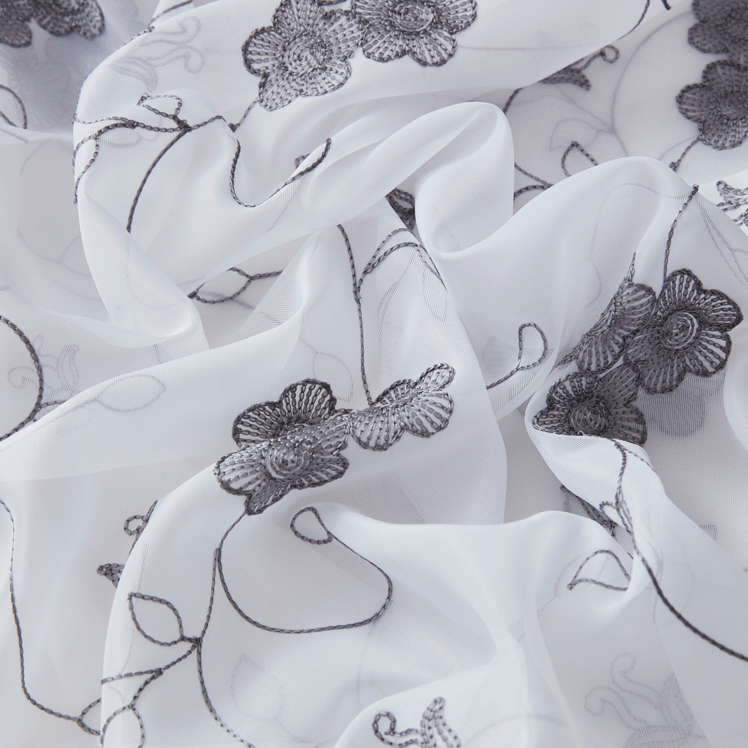 HLC.ME Allegra Floral Vine Embroidered Sheer Voile See Through Light Filtering Window Curtain Drapery Rod Pocket Top Panels for Living Room & Bedroom, Set of 2