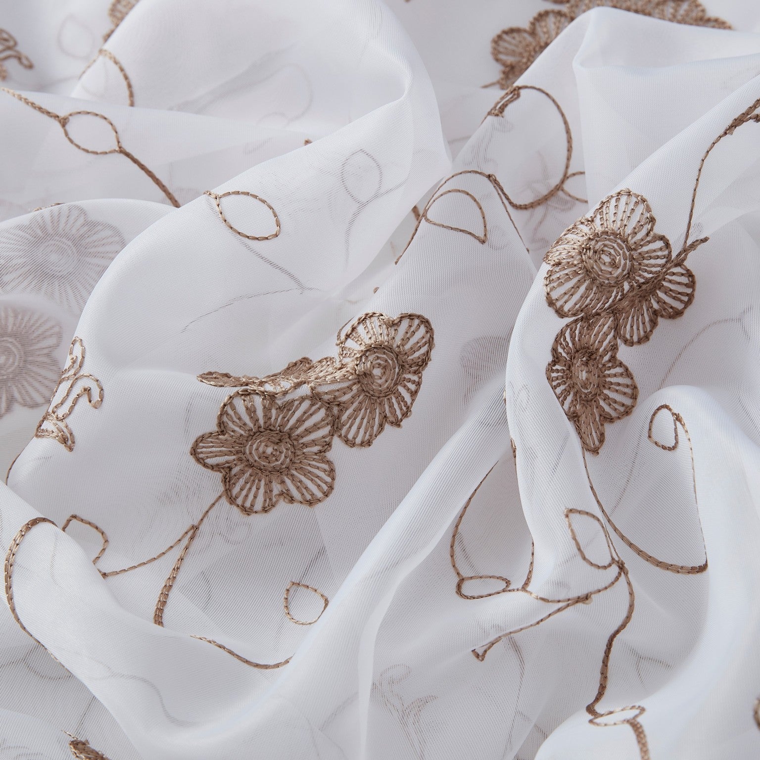 HLC.ME Allegra Floral Vine Embroidered Sheer Voile See Through Light Filtering Window Curtain Drapery Rod Pocket Top Panels for Living Room & Bedroom, Set of 2