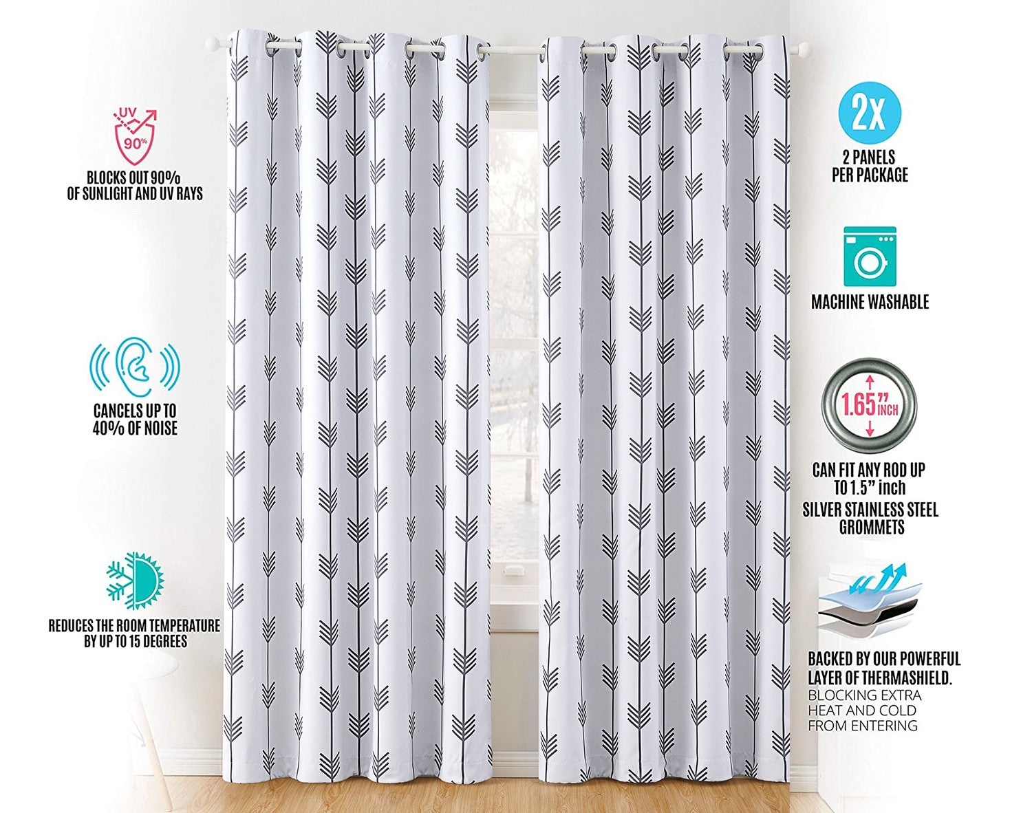 Arrow Print Room Darkening Grommet Curtain Panels