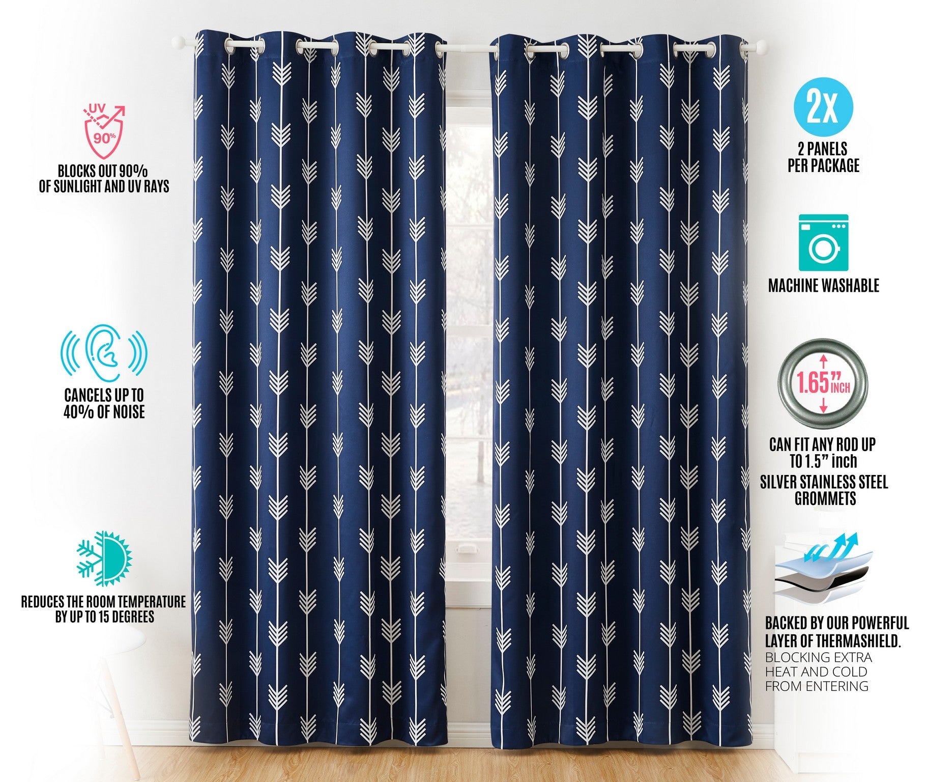 Arrow Print Room Darkening Grommet Curtain Panels