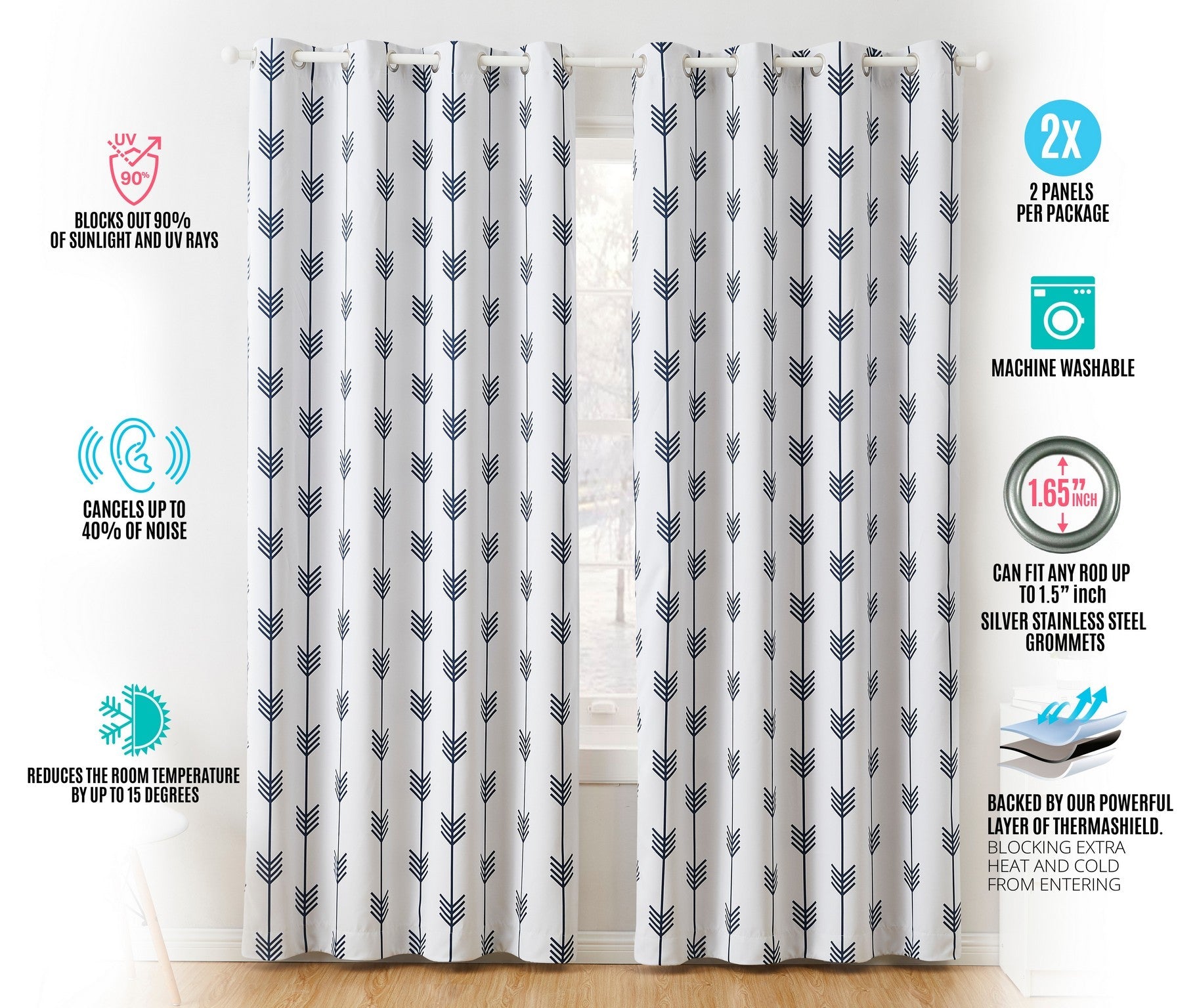 Arrow Print Room Darkening Grommet Curtain Panels