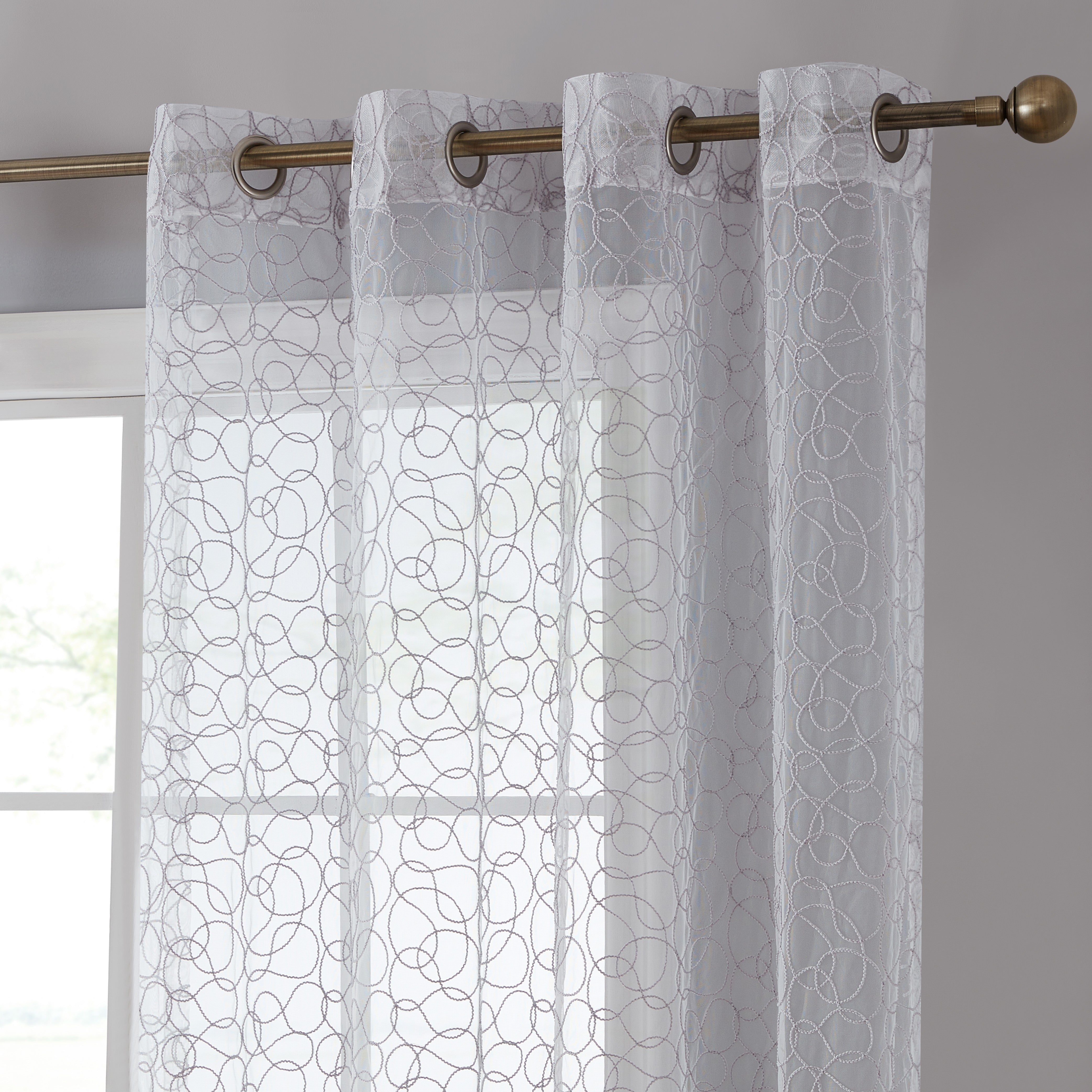Audrey Embroidered Grommet Sheer Curtain Panels