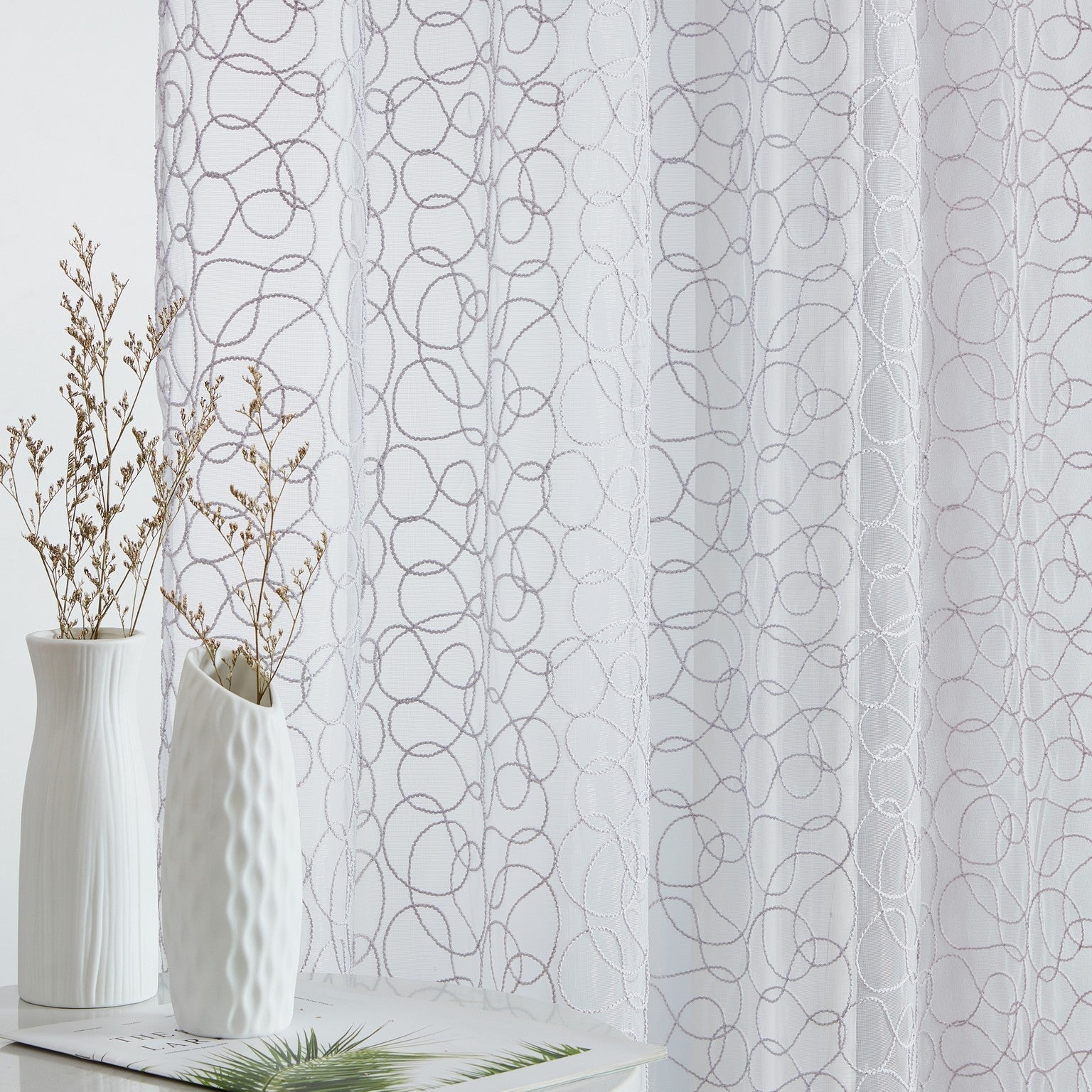 Audrey Embroidered Grommet Sheer Curtain Panels