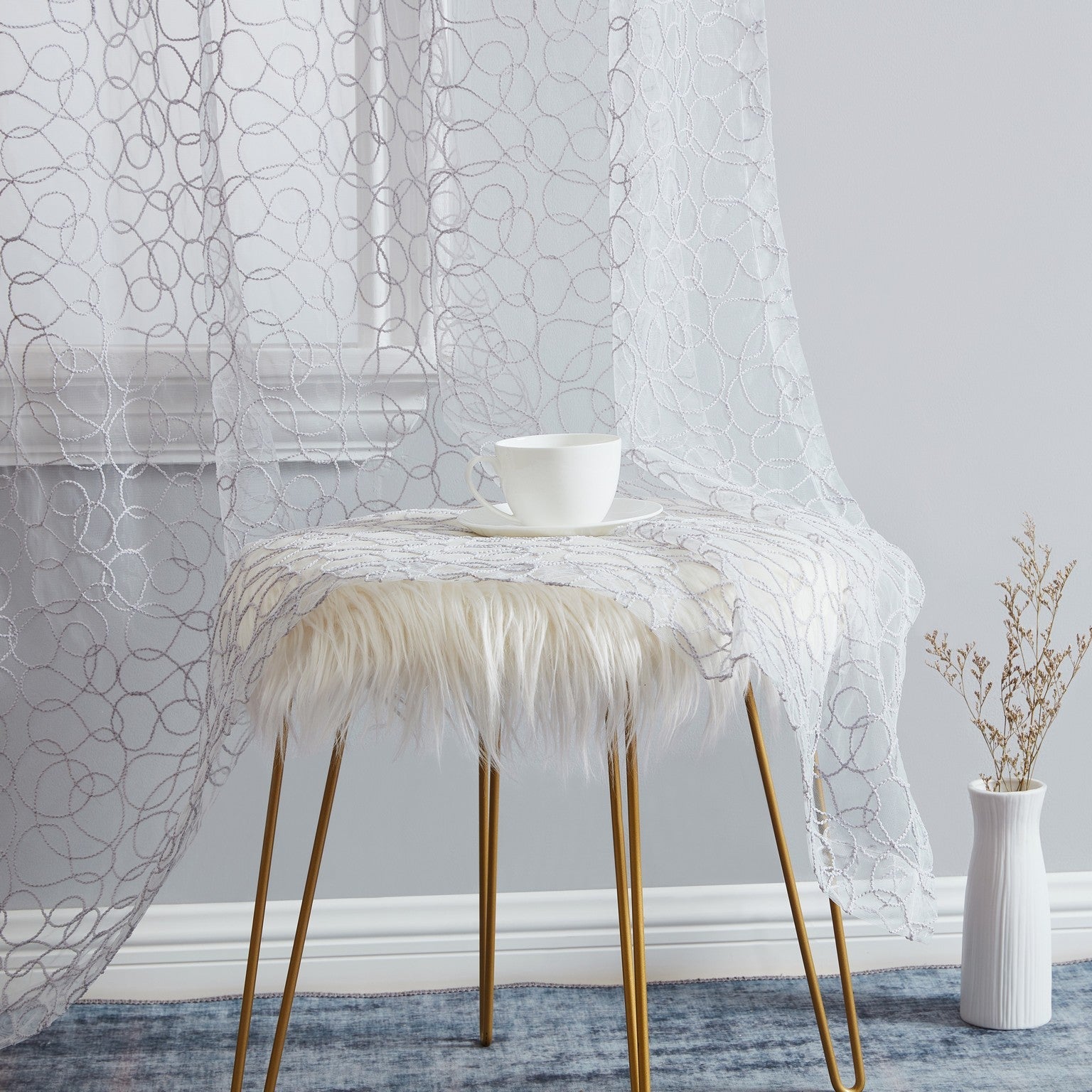 Audrey Embroidered Grommet Sheer Curtain Panels