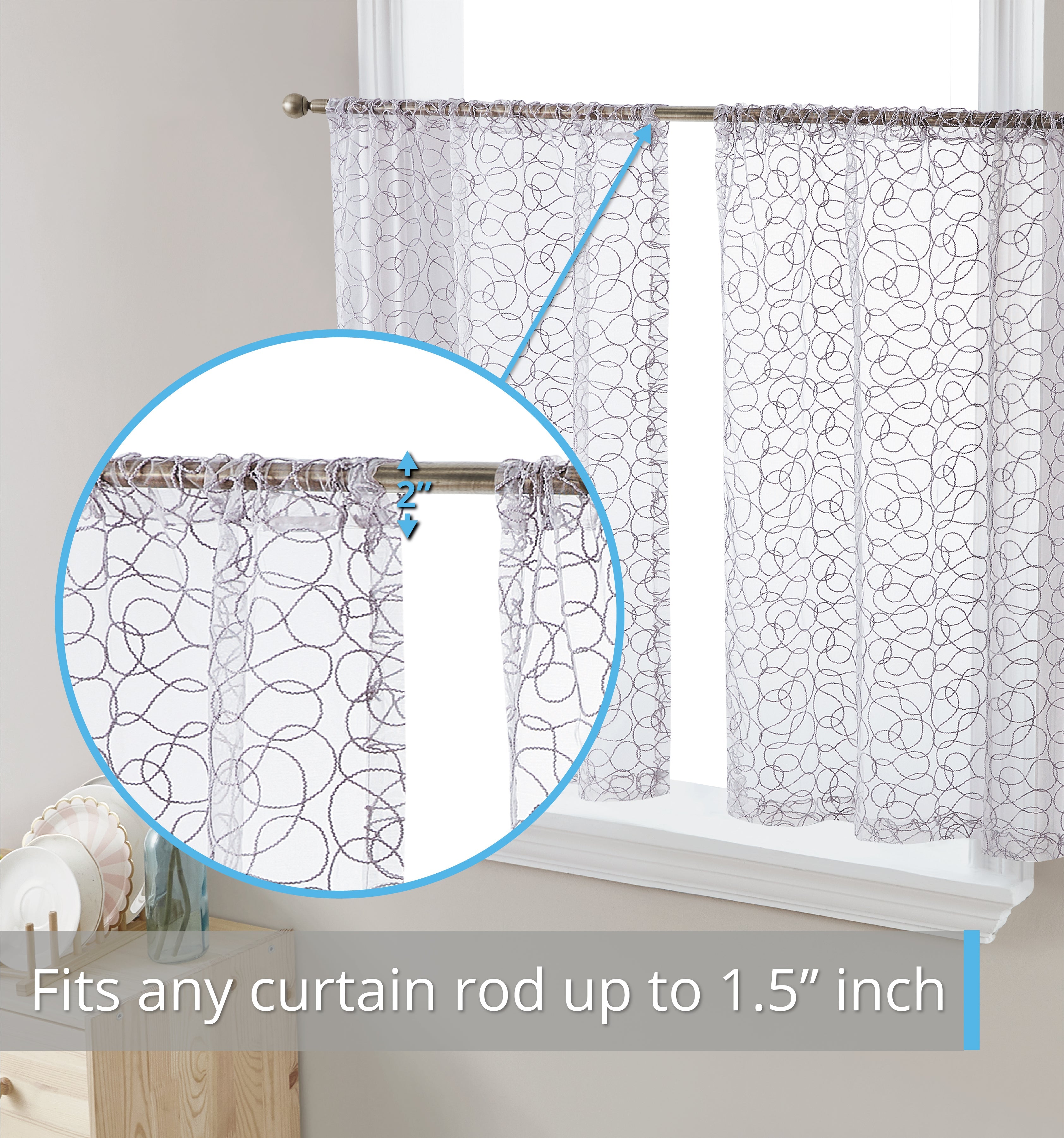 Audrey Embroidered Rod Pocket Curtain Tiers