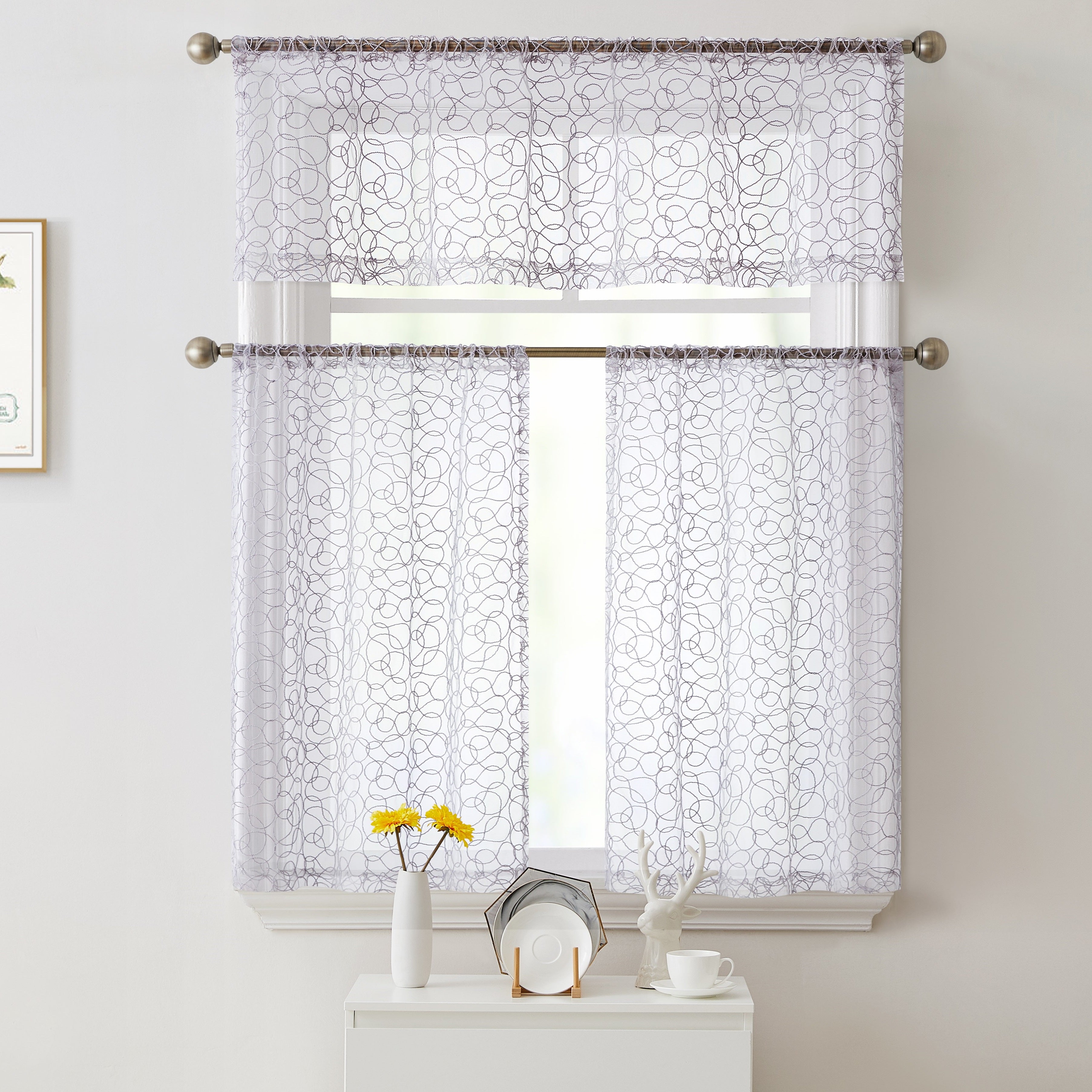 Audrey Embroidered Rod Pocket Curtain Tiers