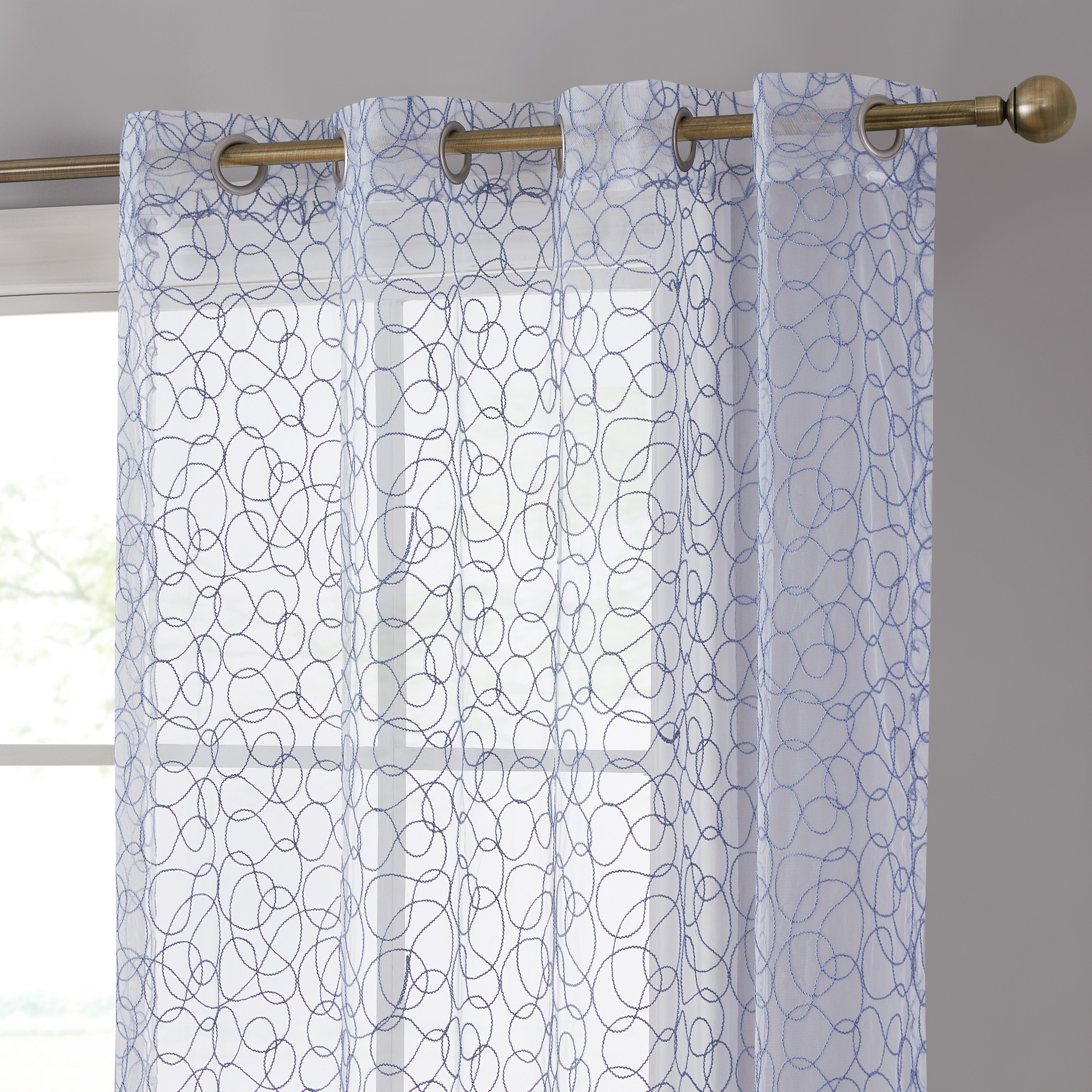 Audrey Embroidered Grommet Sheer Curtain Panels