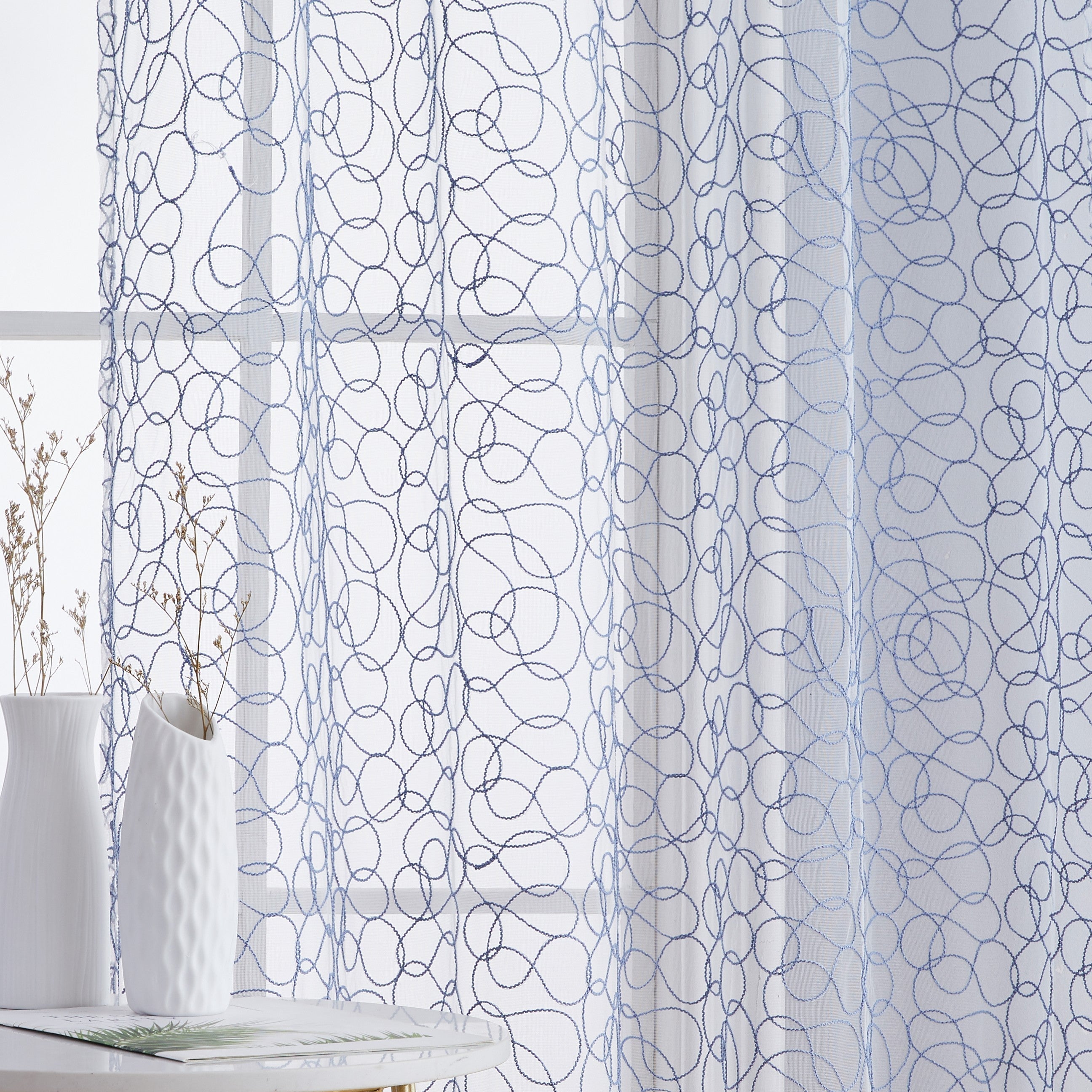 Audrey Embroidered Grommet Sheer Curtain Panels
