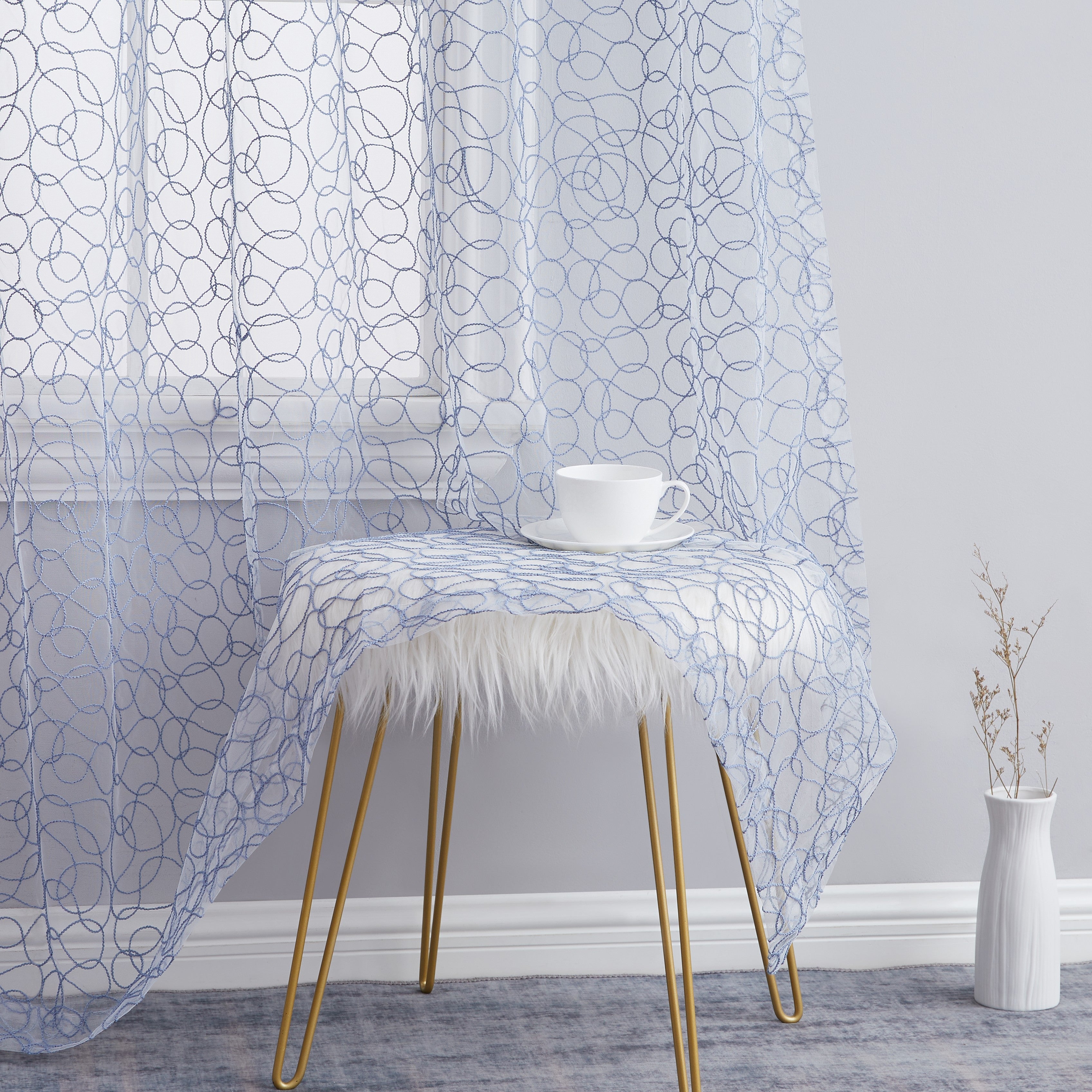 Audrey Embroidered Grommet Sheer Curtain Panels