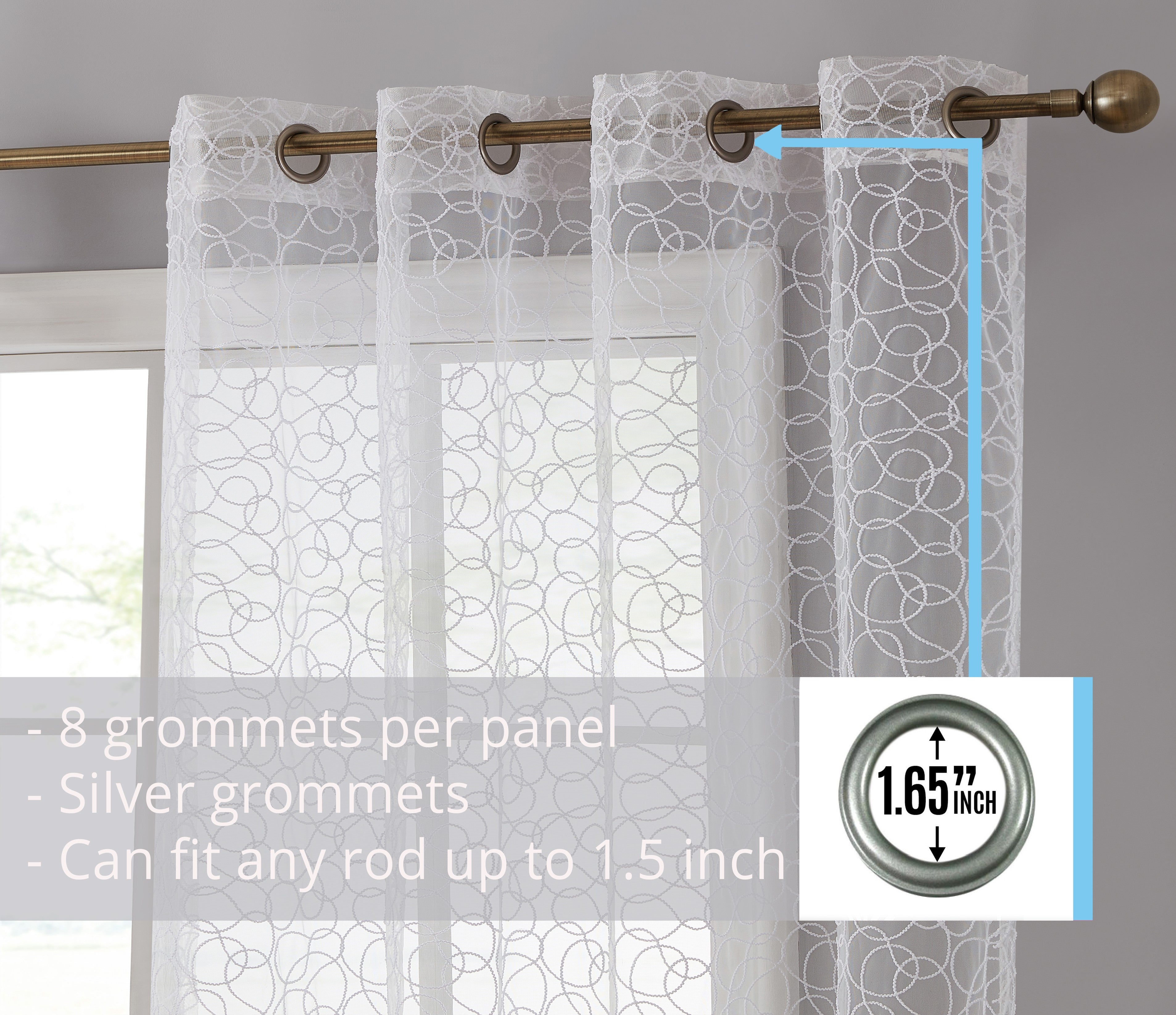 Audrey Embroidered Grommet Sheer Curtain Panels