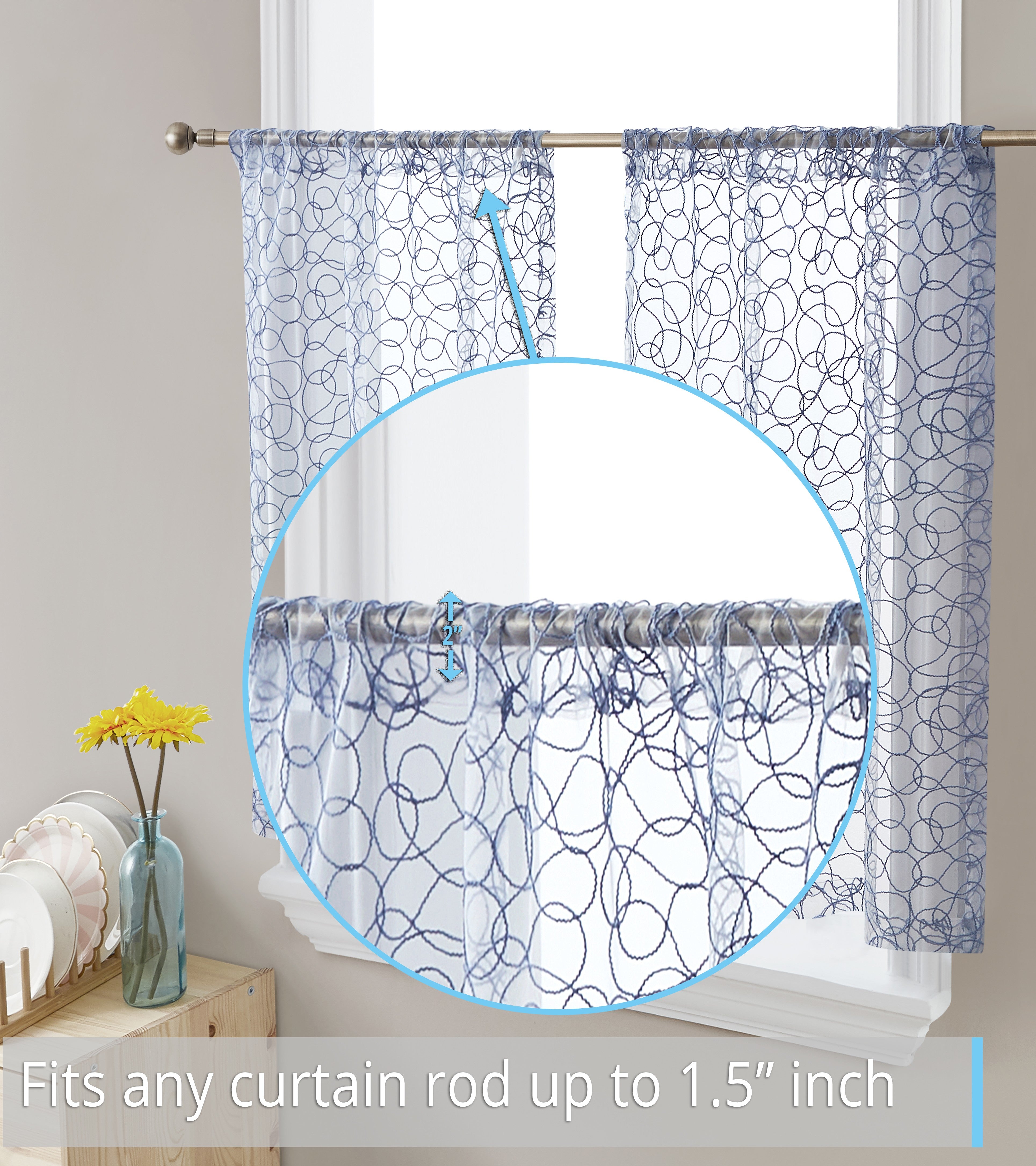 Audrey Embroidered Rod Pocket Curtain Tiers