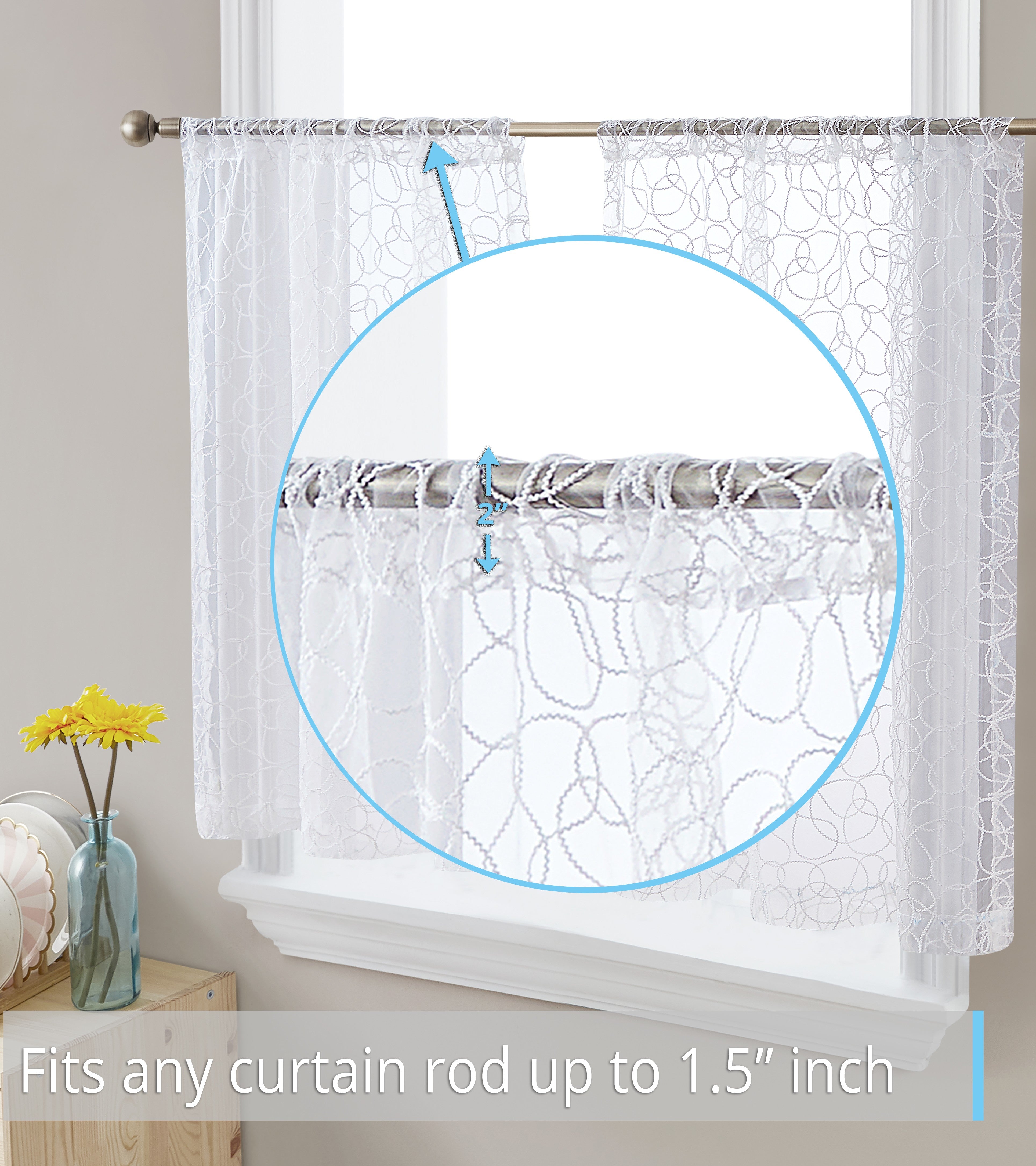 Audrey Embroidered Rod Pocket Curtain Tiers