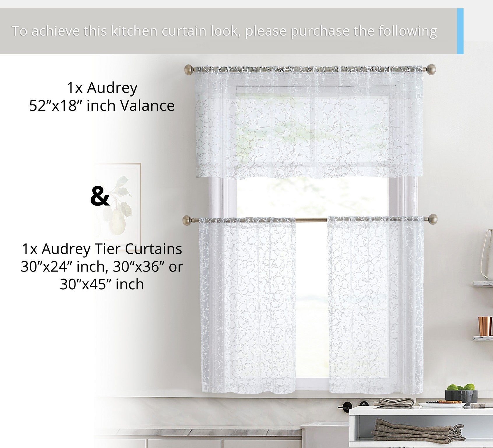 Audrey Embroidered Rod Pocket Curtain Tiers