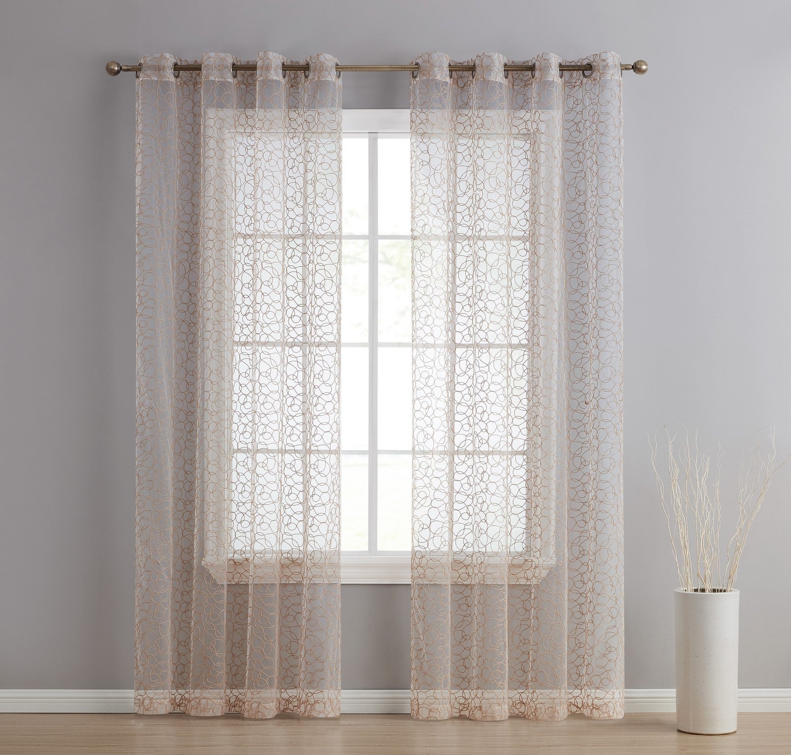 Audrey Embroidered Grommet Sheer Curtain Panels