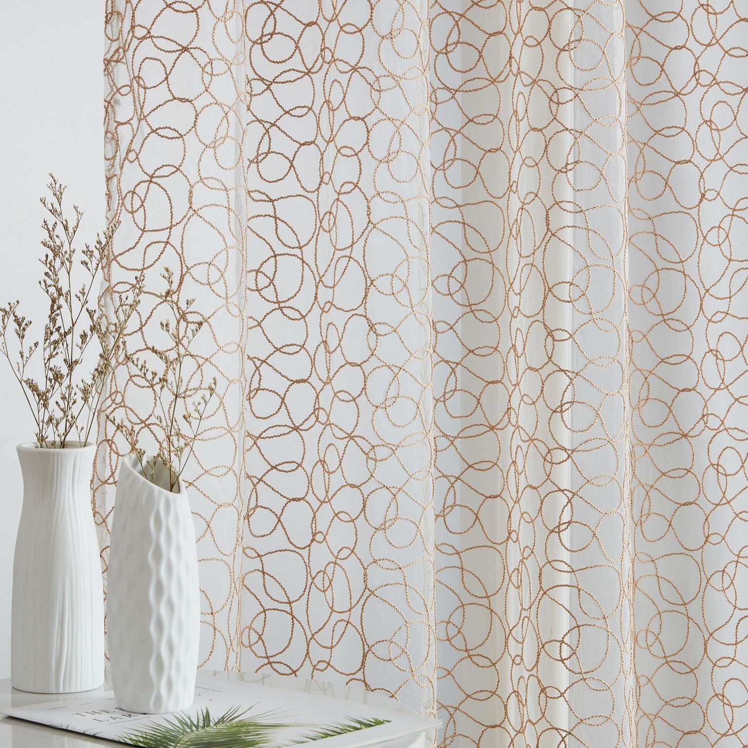 Audrey Embroidered Grommet Sheer Curtain Panels