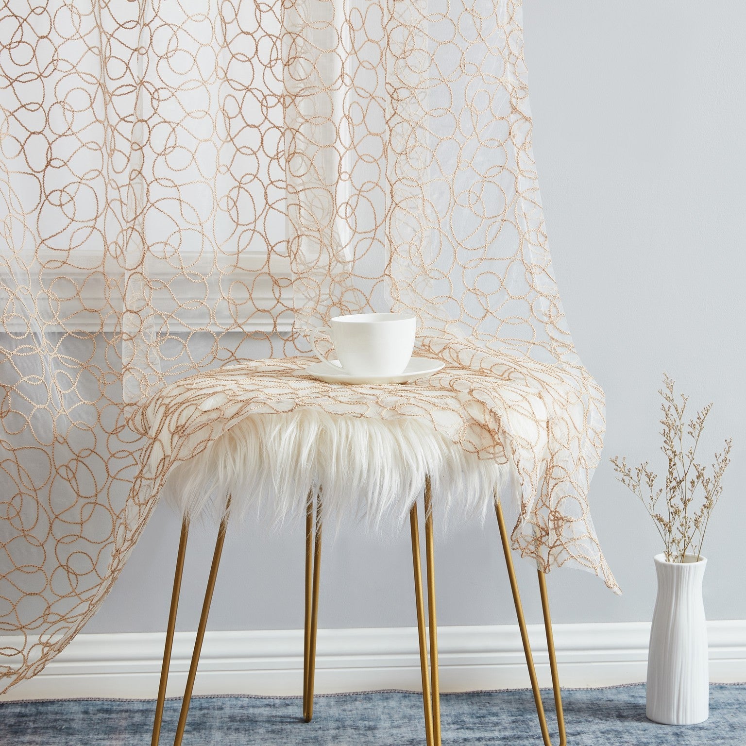 Audrey Embroidered Grommet Sheer Curtain Panels