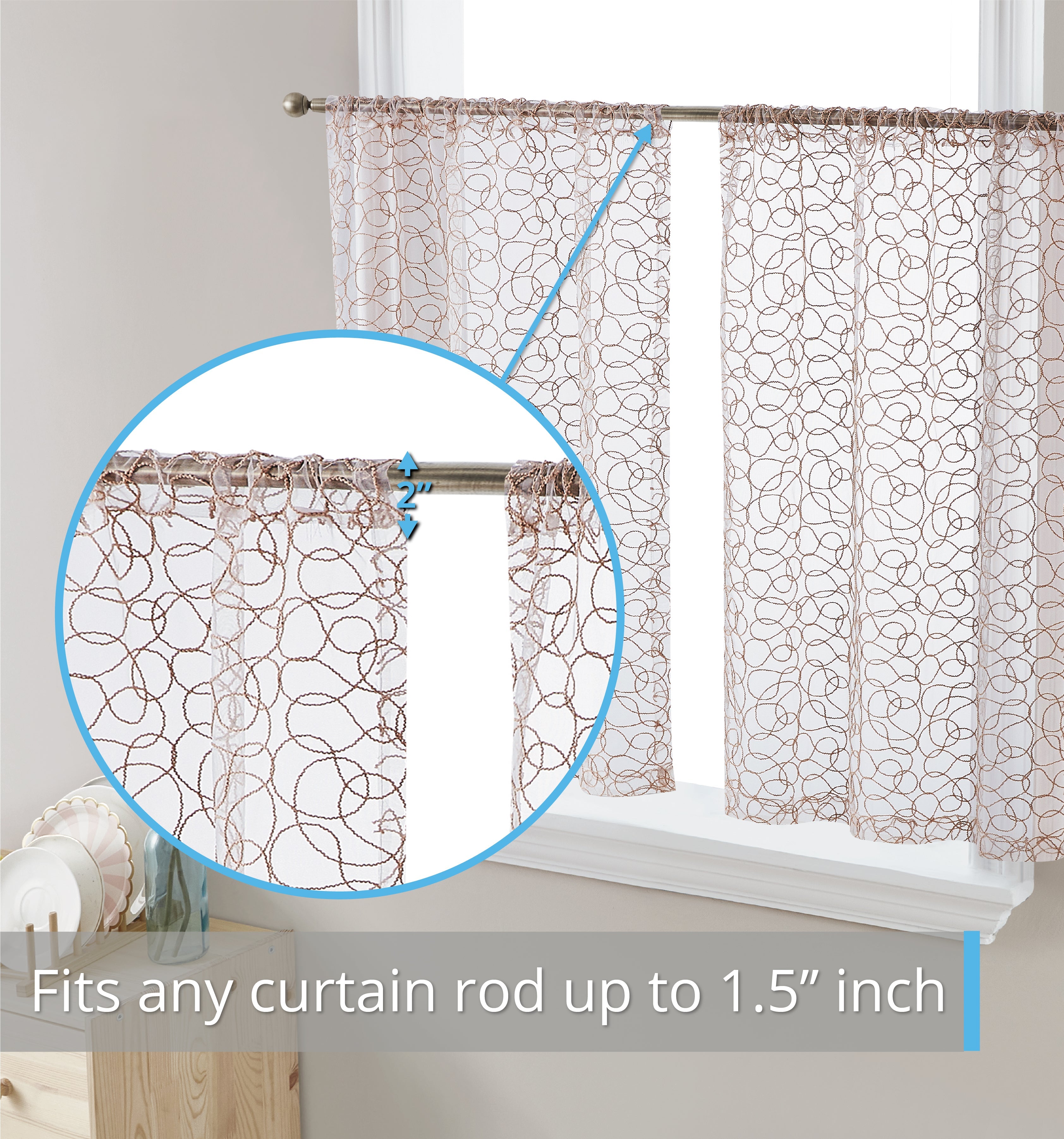 Audrey Embroidered Rod Pocket Curtain Tiers