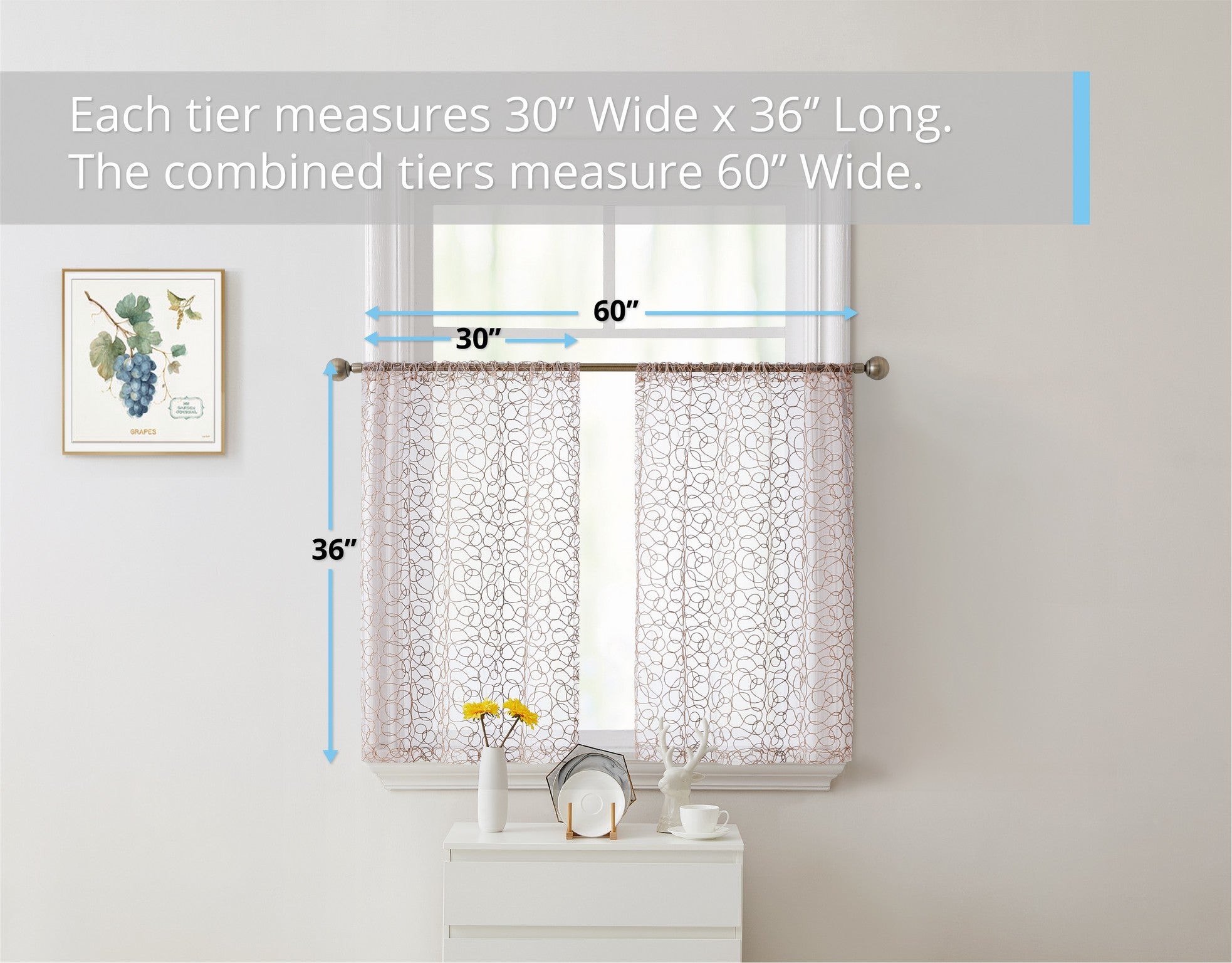 Audrey Embroidered Rod Pocket Curtain Tiers