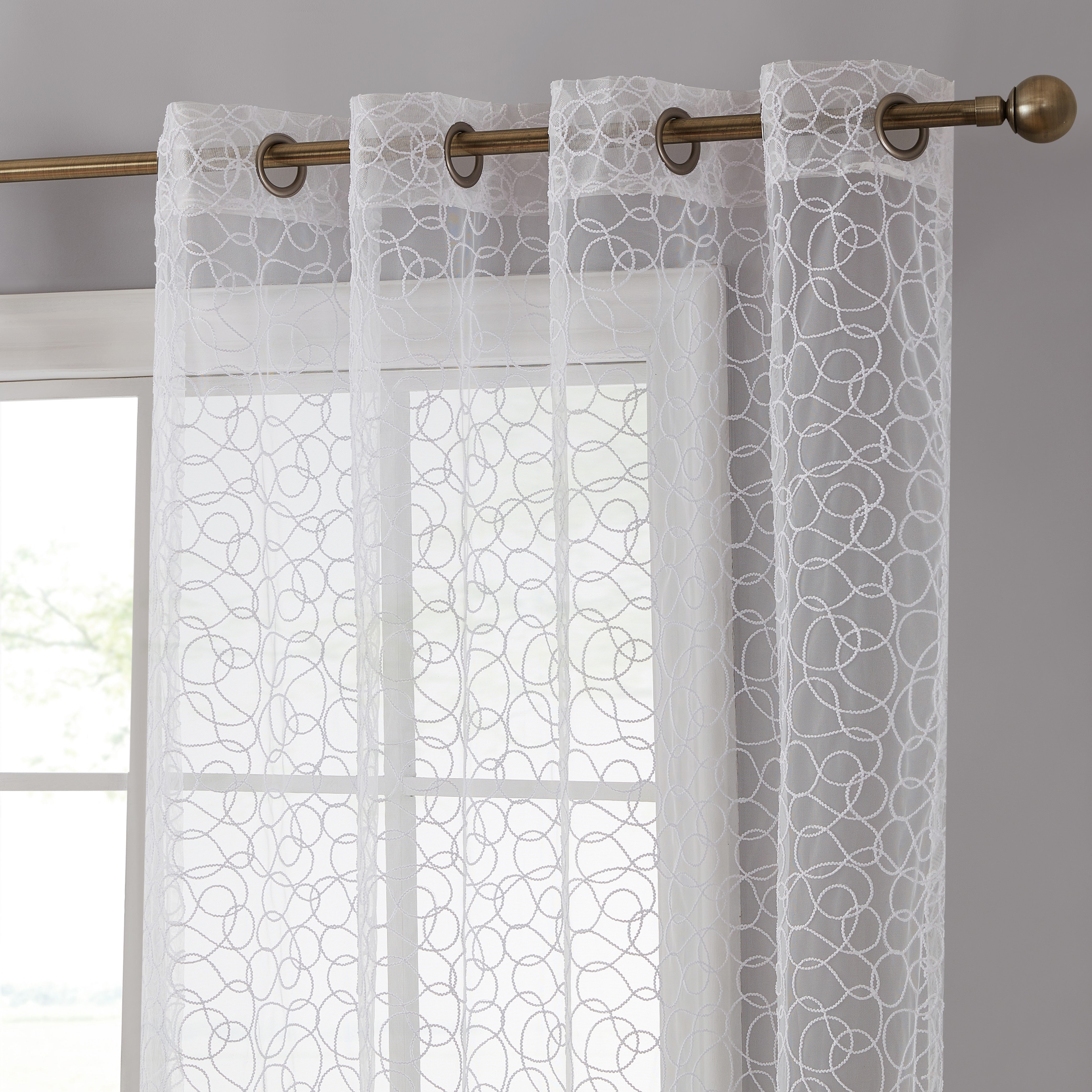 Audrey Embroidered Grommet Sheer Curtain Panels