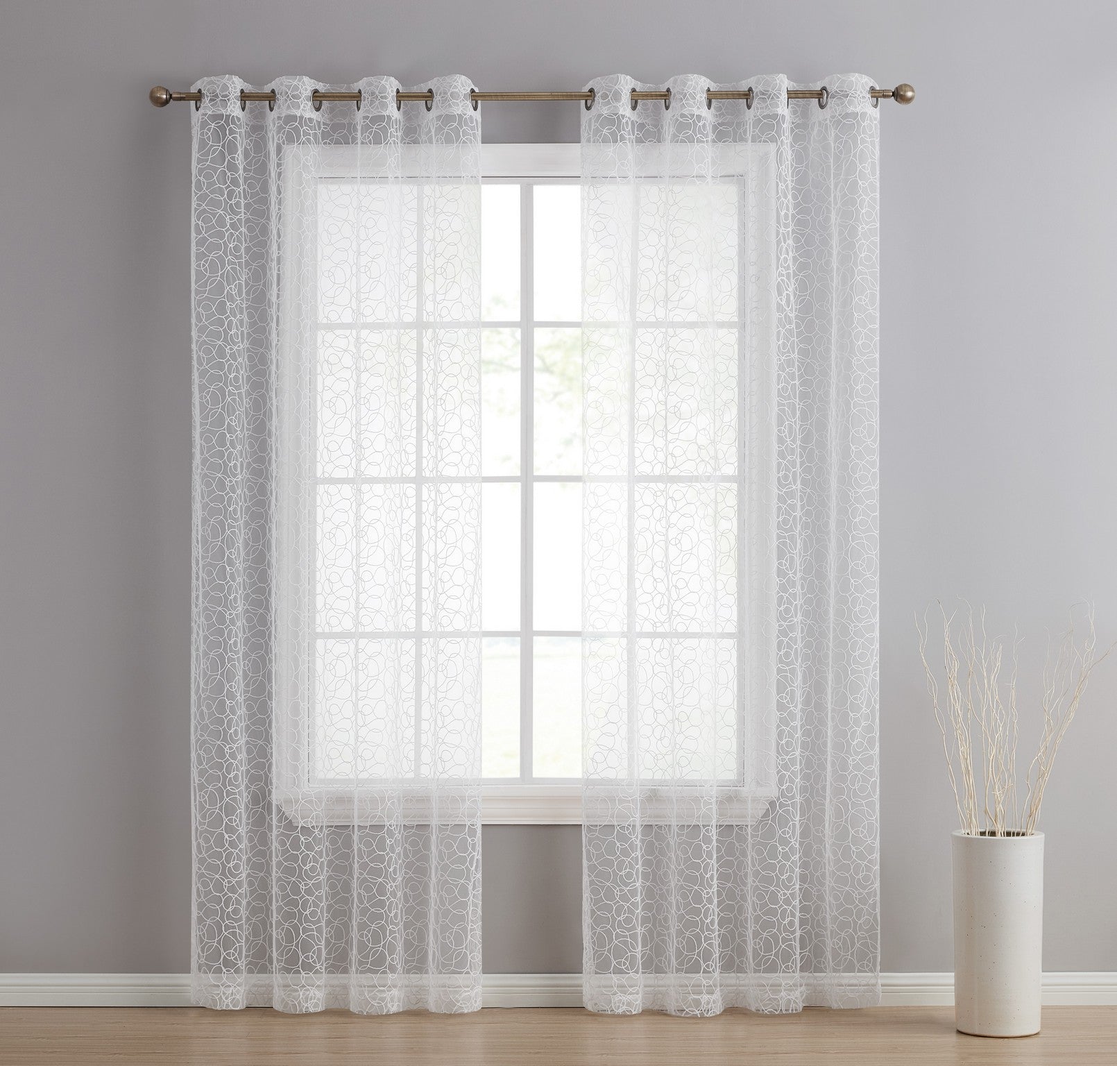 Audrey Embroidered Grommet Sheer Curtain Panels