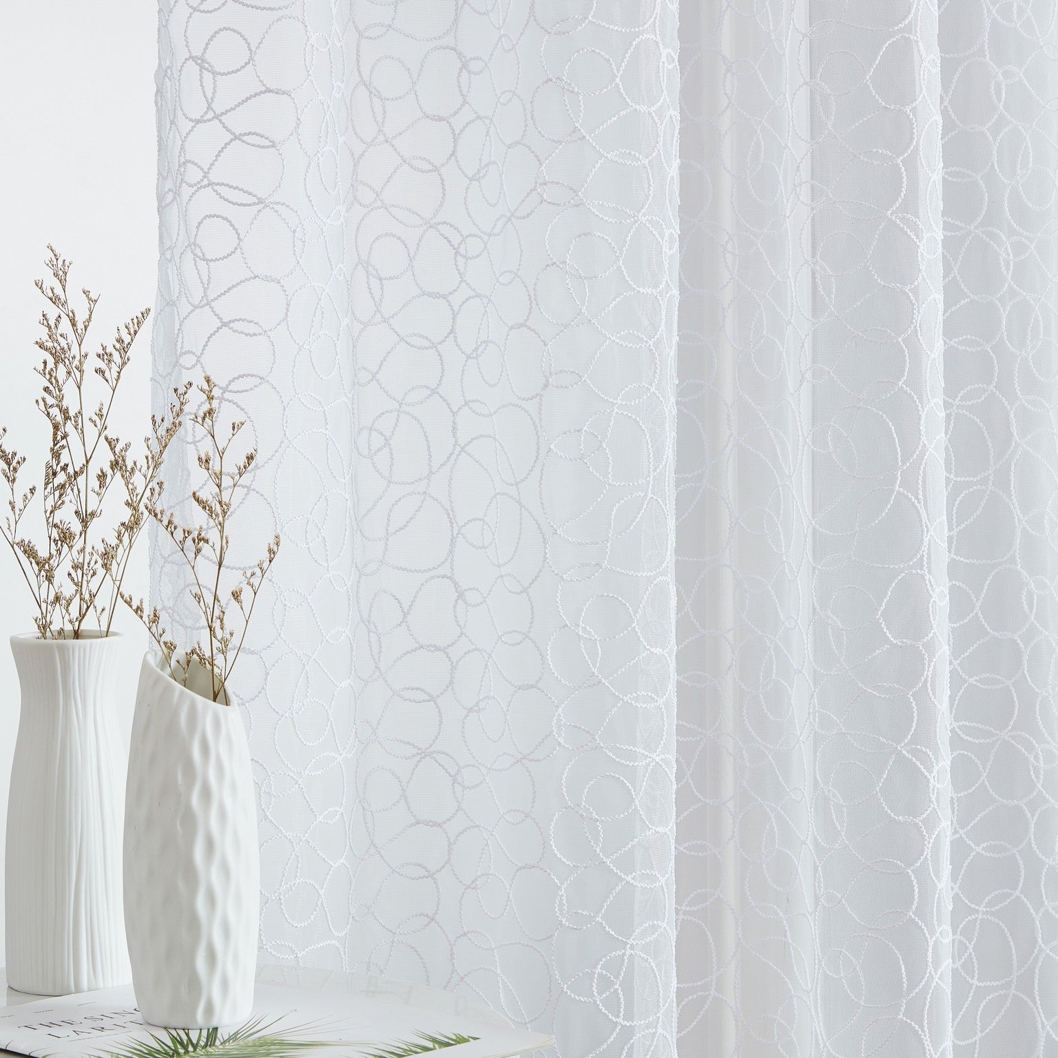 Audrey Embroidered Grommet Sheer Curtain Panels