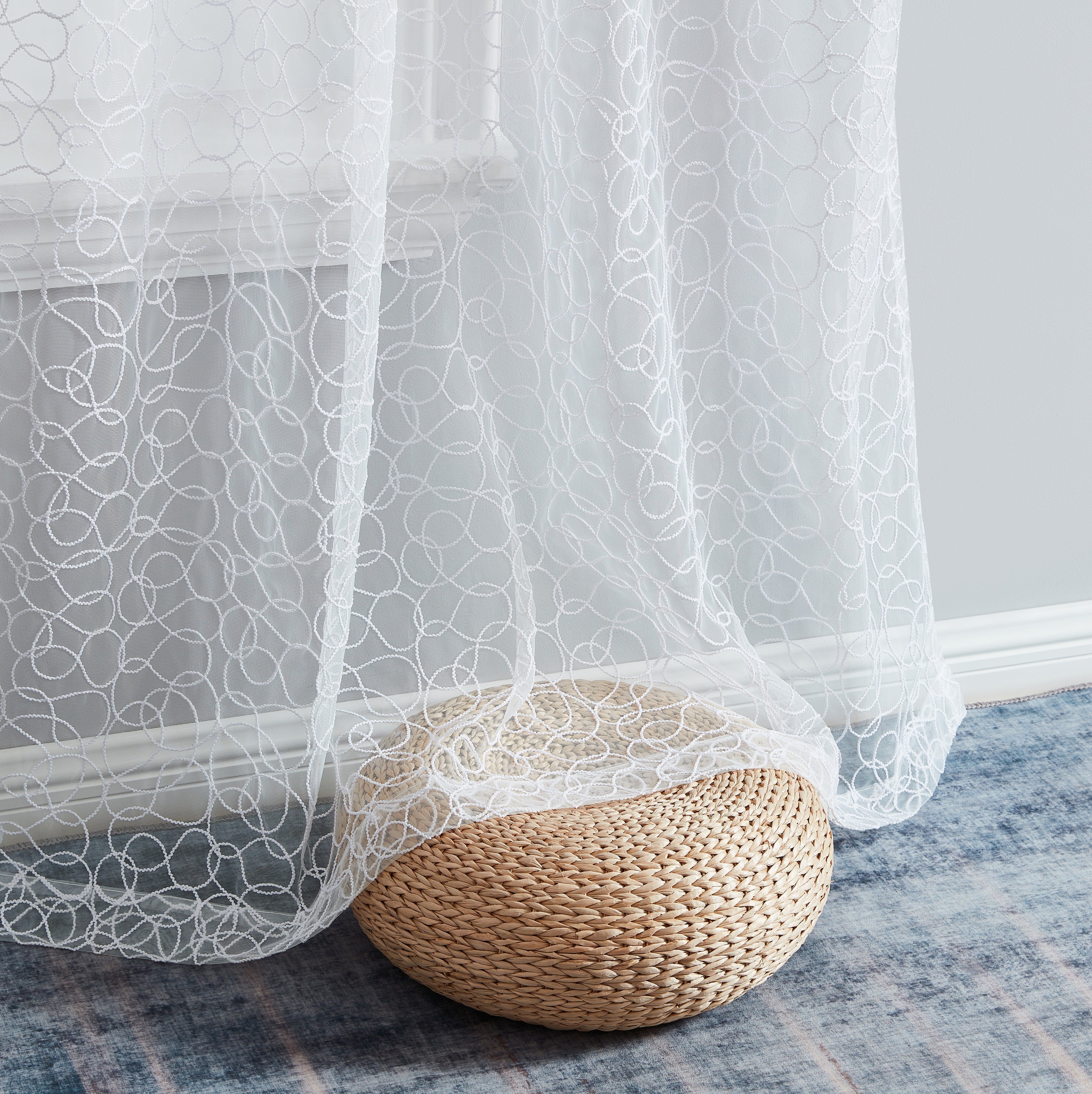 Audrey Embroidered Grommet Sheer Curtain Panels