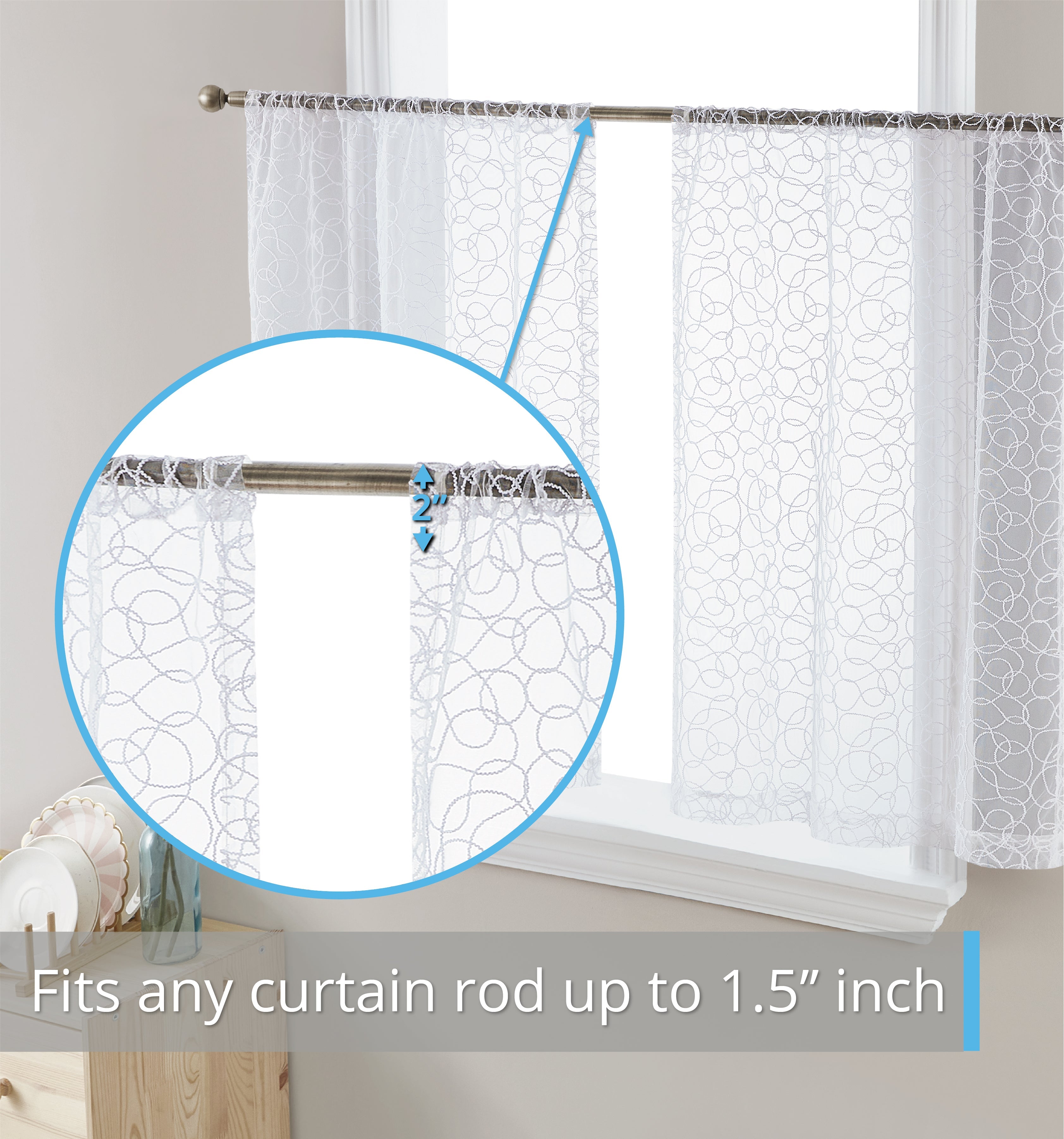 Audrey Embroidered Rod Pocket Curtain Tiers