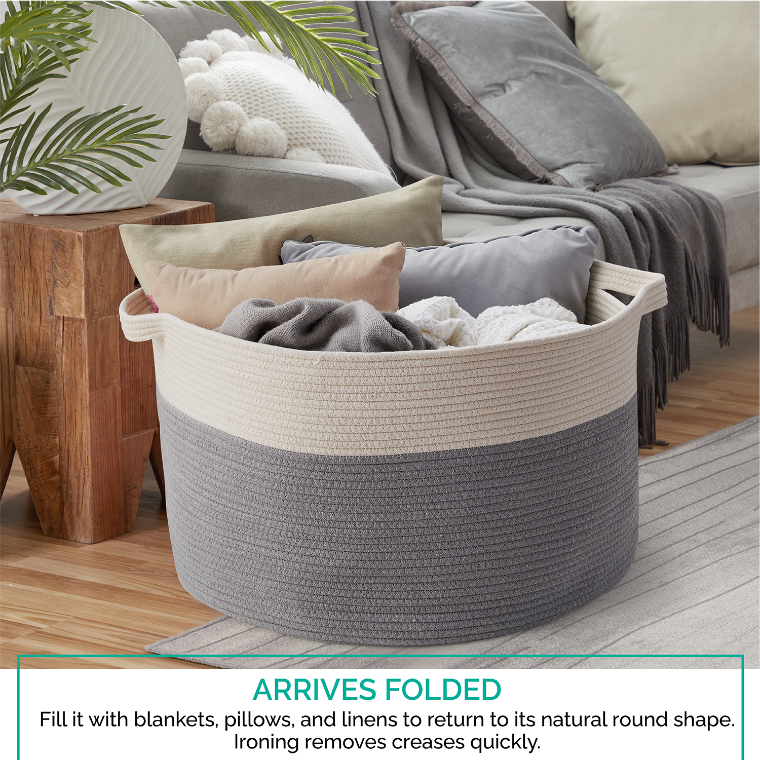 Cotton Rope Storage Basket Laundry Hamper w/ Handles