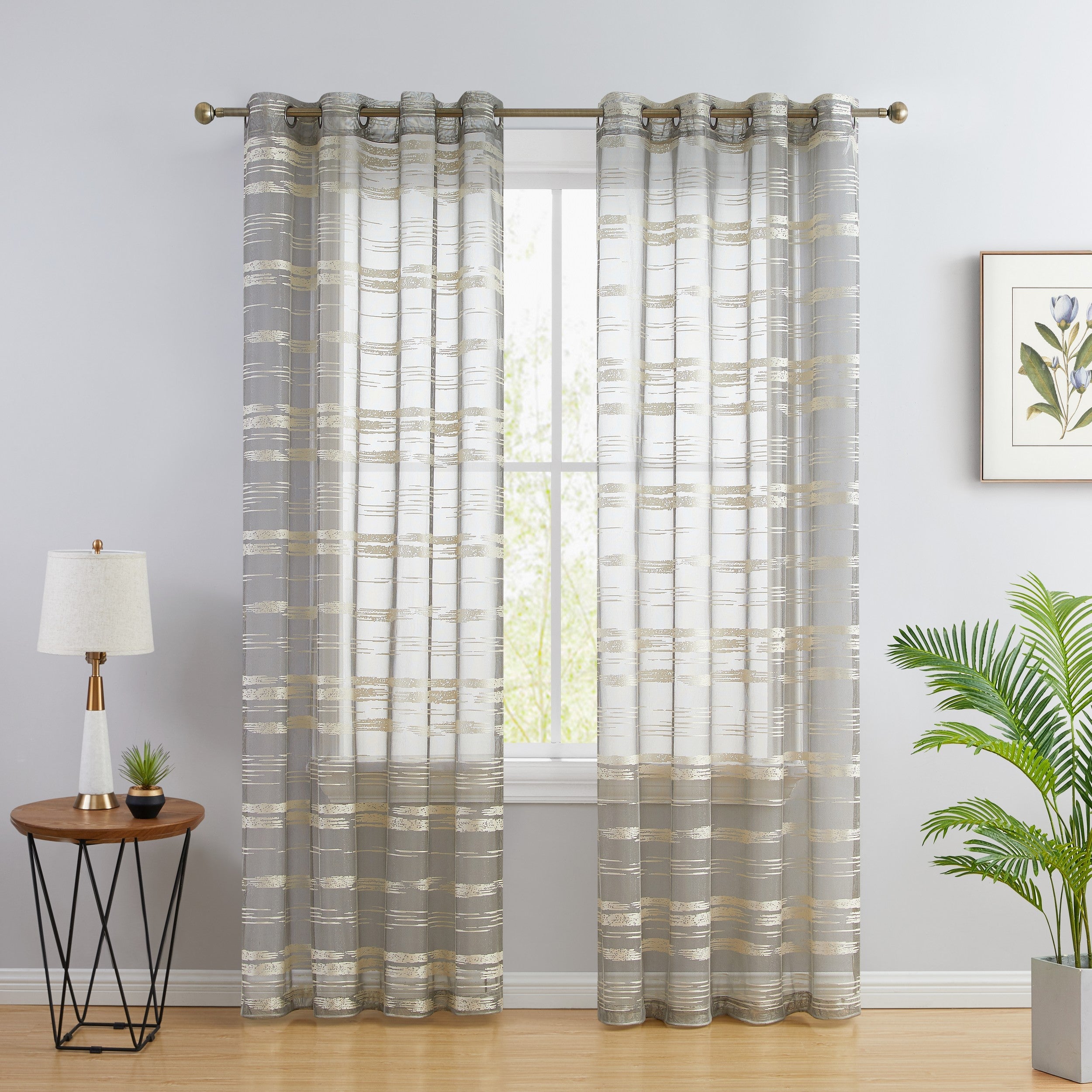 Broadway Stripe Sheer Grommet Curtain Panels