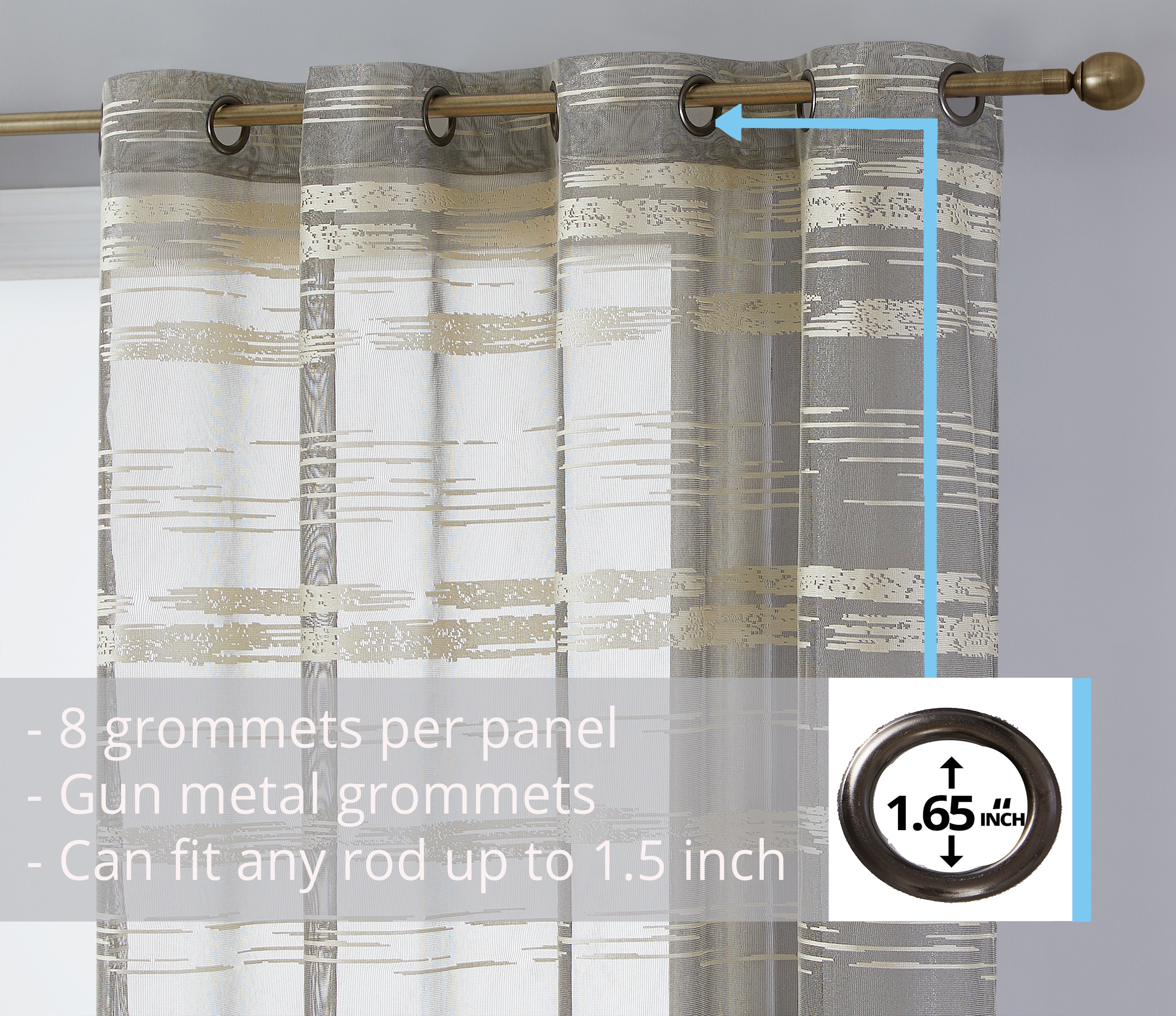 Broadway Stripe Sheer Grommet Curtain Panels