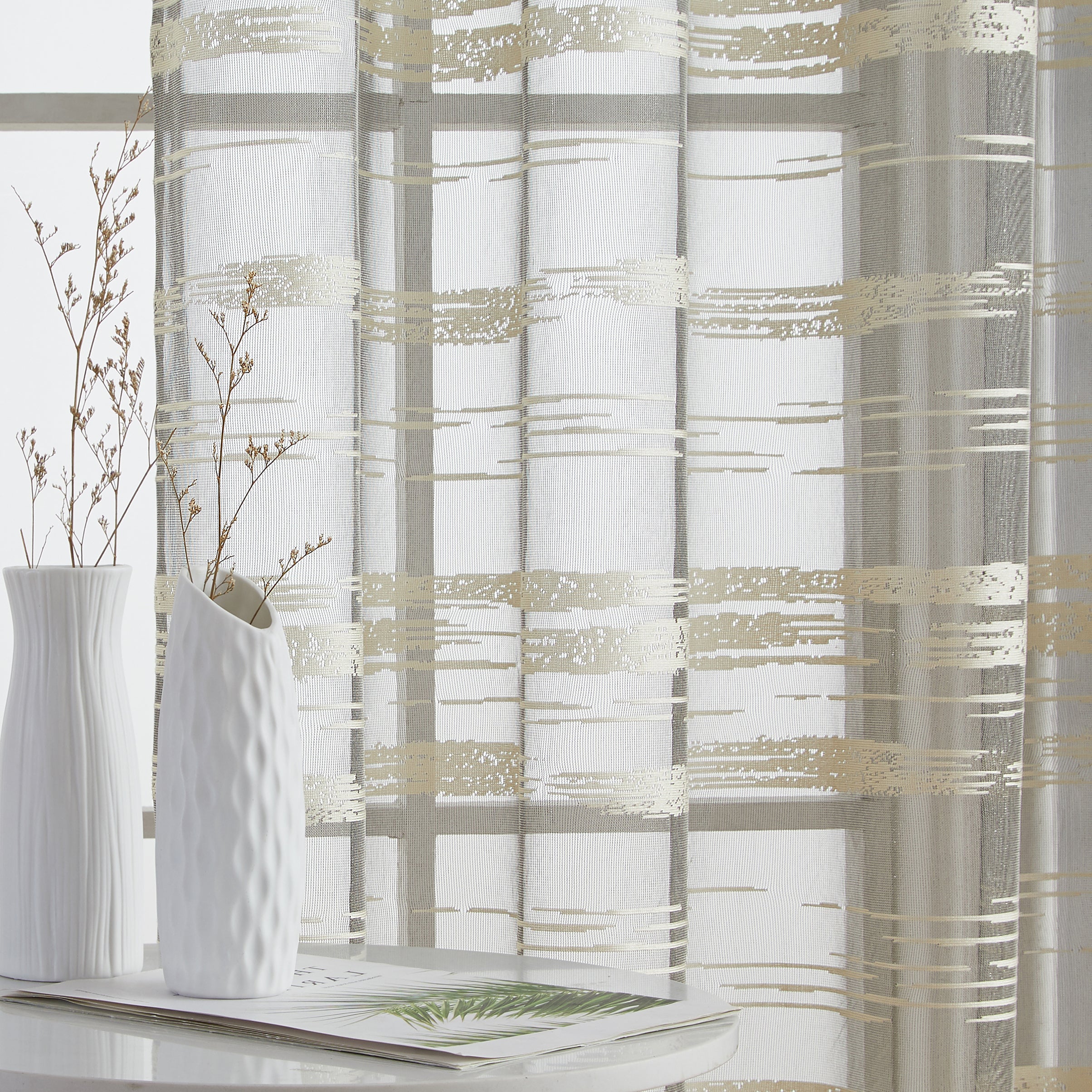 Broadway Stripe Sheer Grommet Curtain Panels