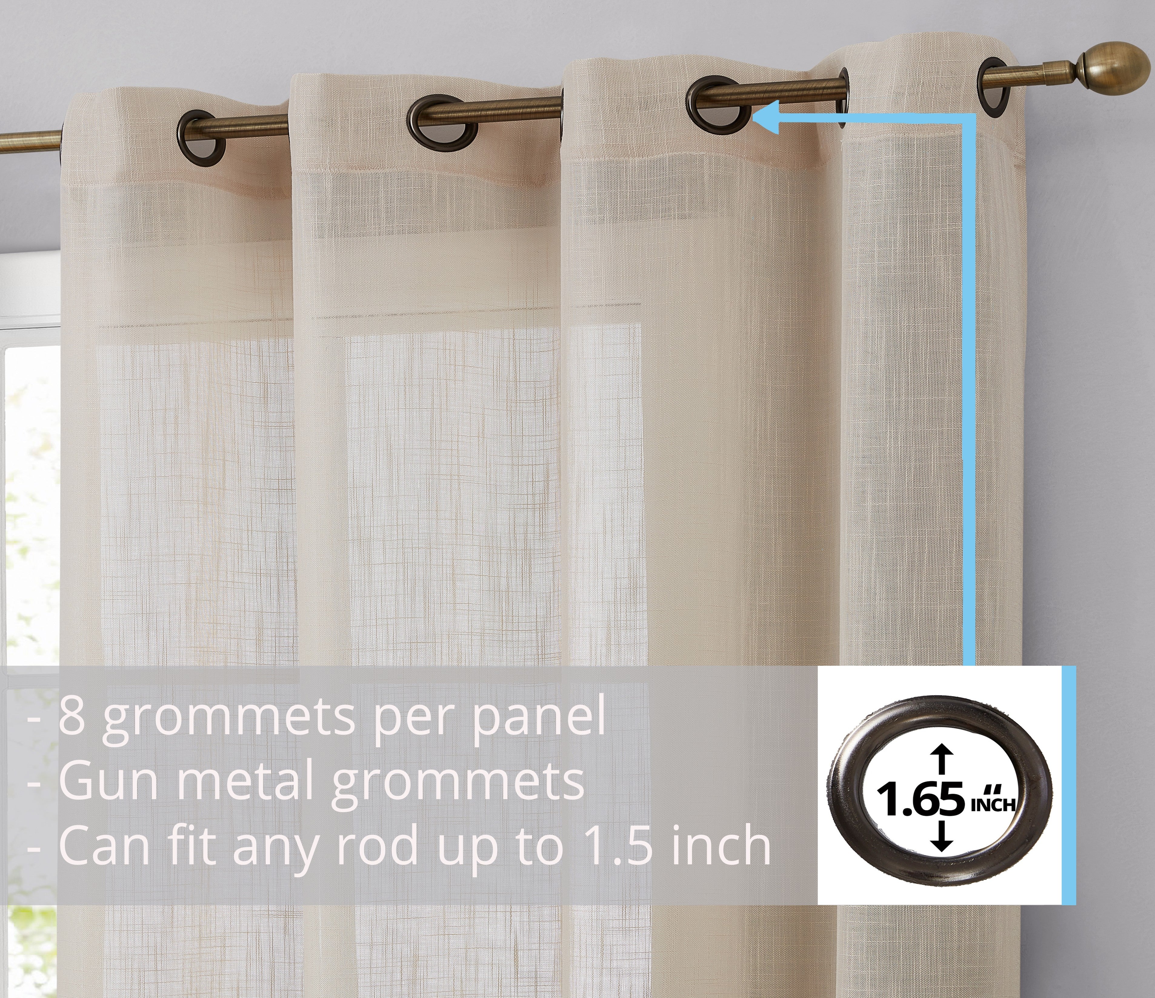 Abbey Faux Linen Grommet Curtain Panels